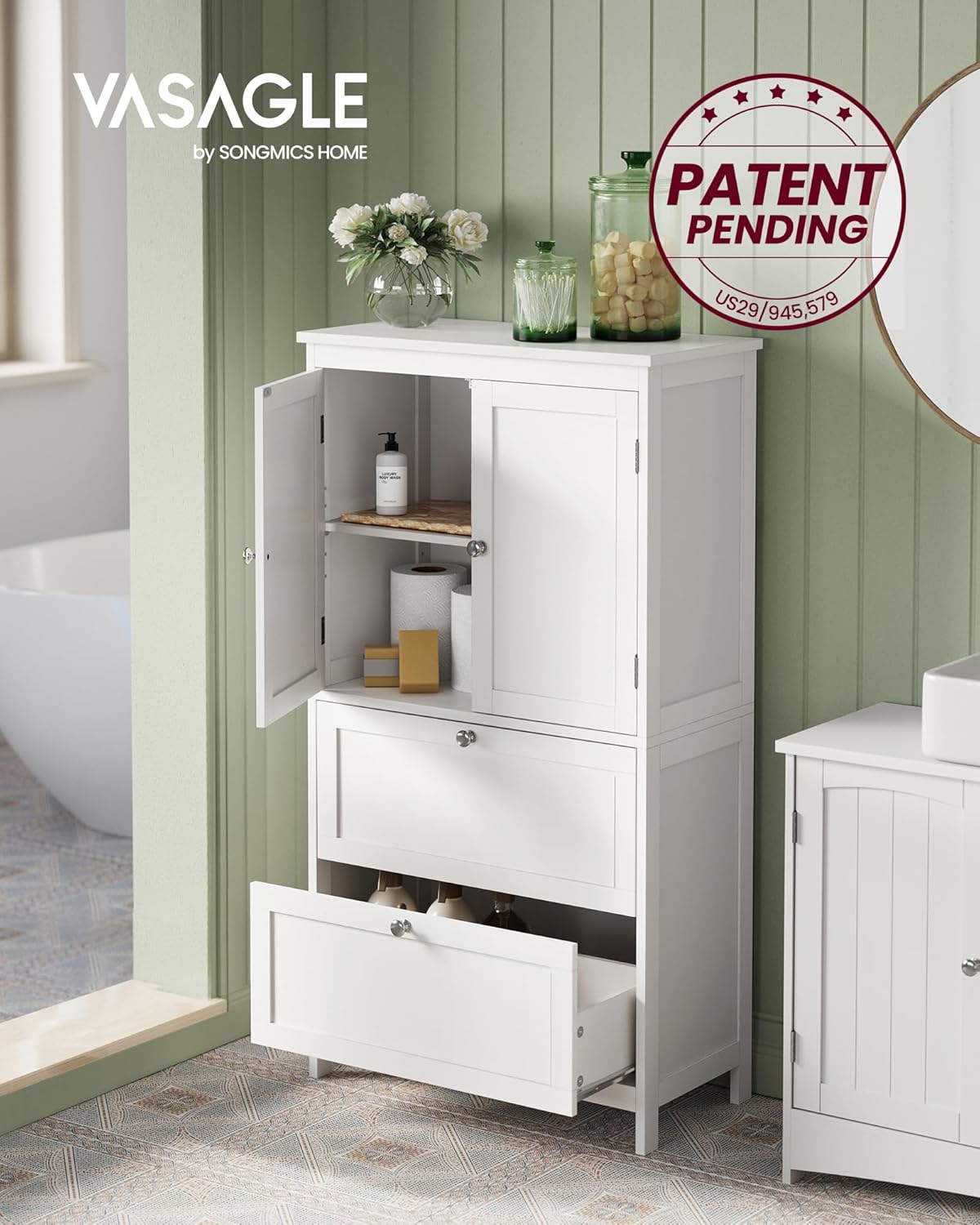 VASAGLE Bathroom Floor Storage Cabinet, Bathroom Storage Unit, Freesta