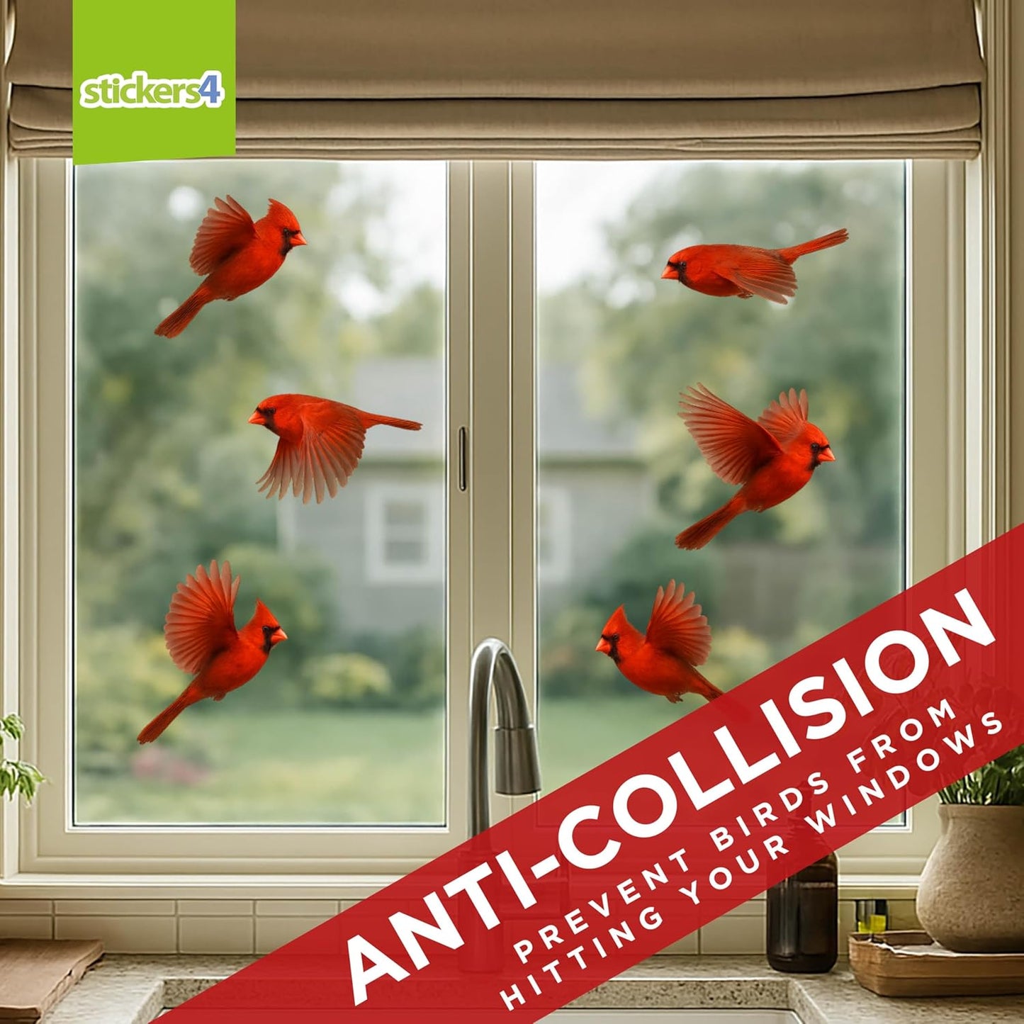 6 x Red Cardinal Window Clings - Cardinal Decor Bird Window Strike Prevention