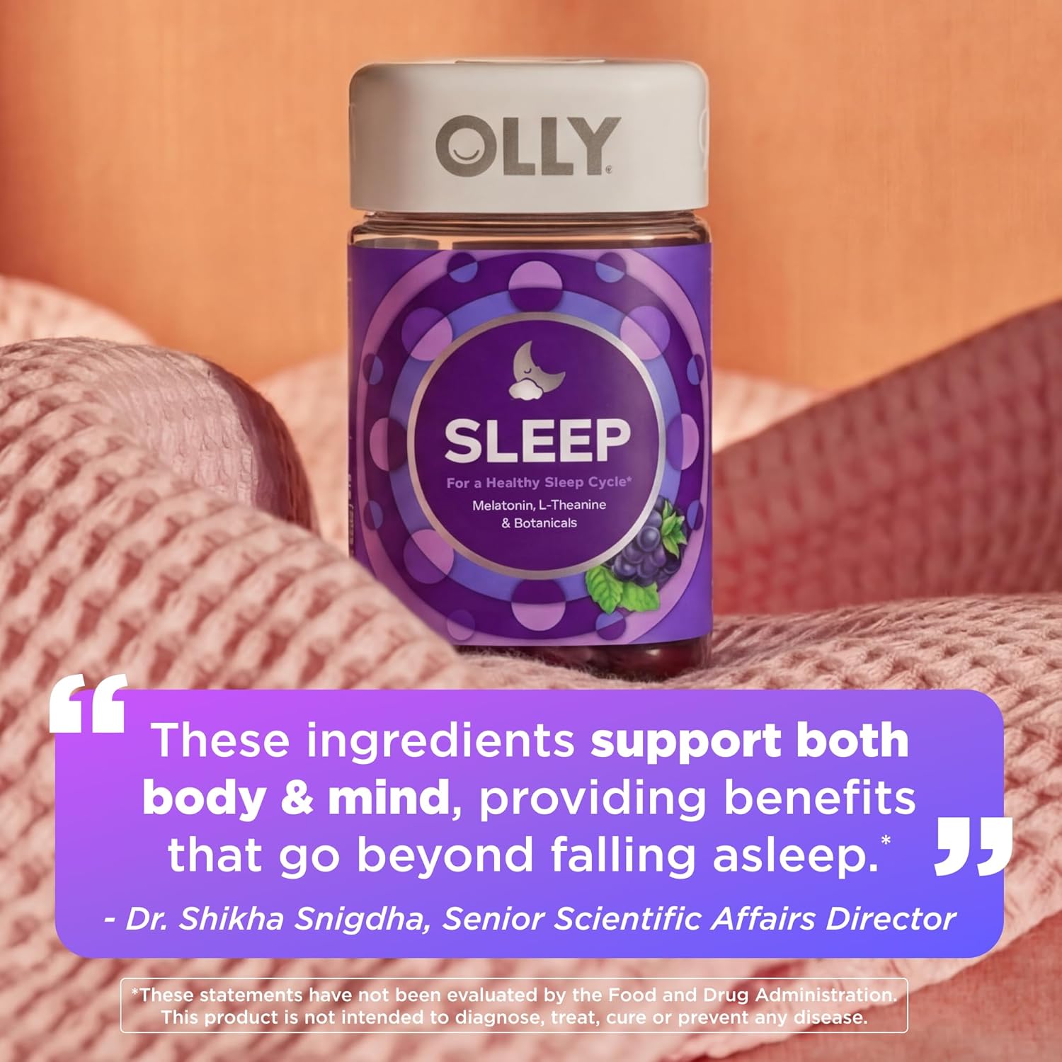 OLLY Sleep Gummy, 3 mg Melatonin, L-Theanine, Chamomile, Lemon Balm, S