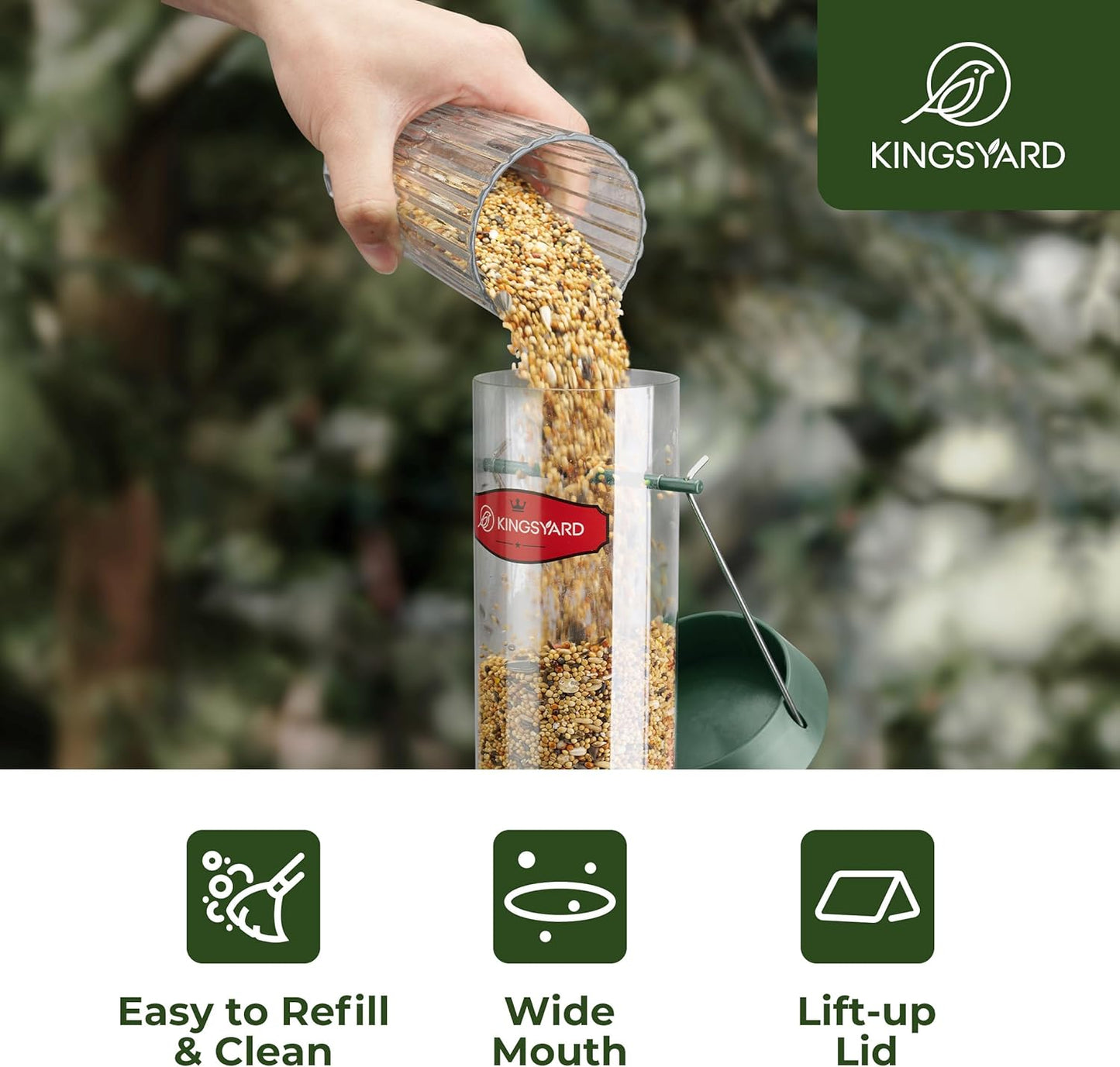 Kingsyard 2 Pack Tube Bird Feeders for Outdoors Hanging, Wild Bird Feeder with 6 Feeding Ports, Easy to Clean & Refill, 2 lbs Seed Capacity, Great for Attracting Finches, Cardinals (Green)