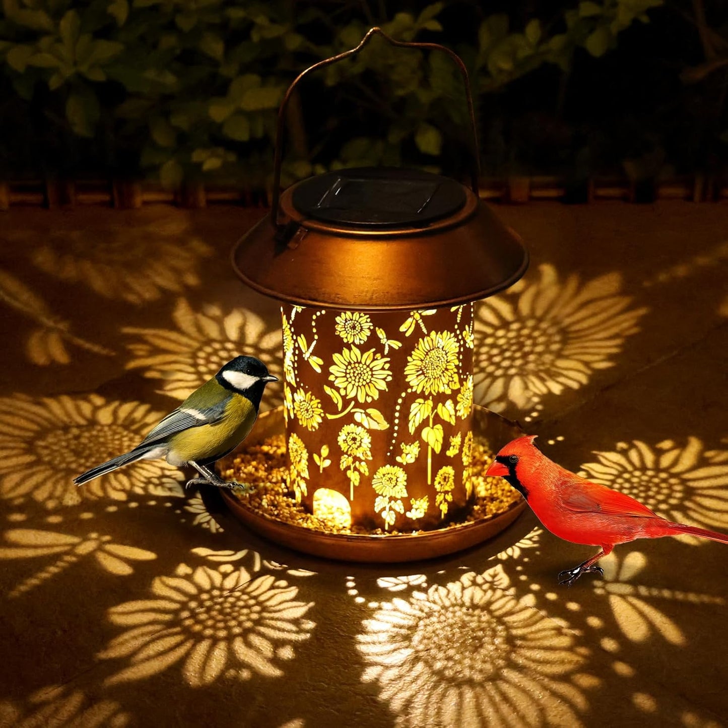 Bird Feeders for Outdoors Hanging Metal Wild Bird Feeder Solar Lanterns Outdoor Waterproof Decor Garden Gifts for Women Mom Bird Lovers,Decoration for Yard,Patio,Porch,Balcony