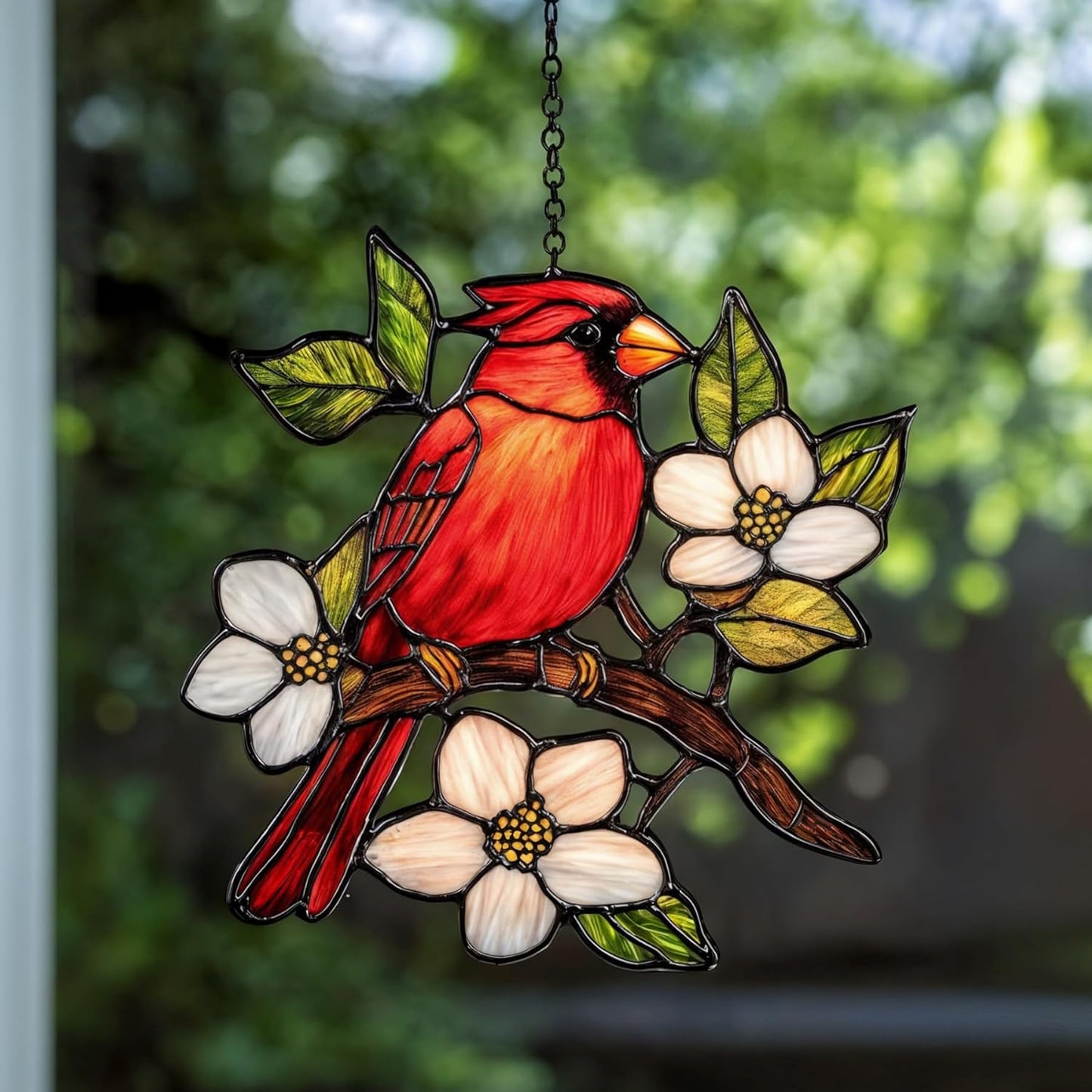 Cardinal Handmade Resin Suncatchers Red Bird Memorial Sympathy, Artisan Sun Catcher Stained Glass Effect Window Hanging Garden Decor, Valentines Day Gift for Women Mom Wife