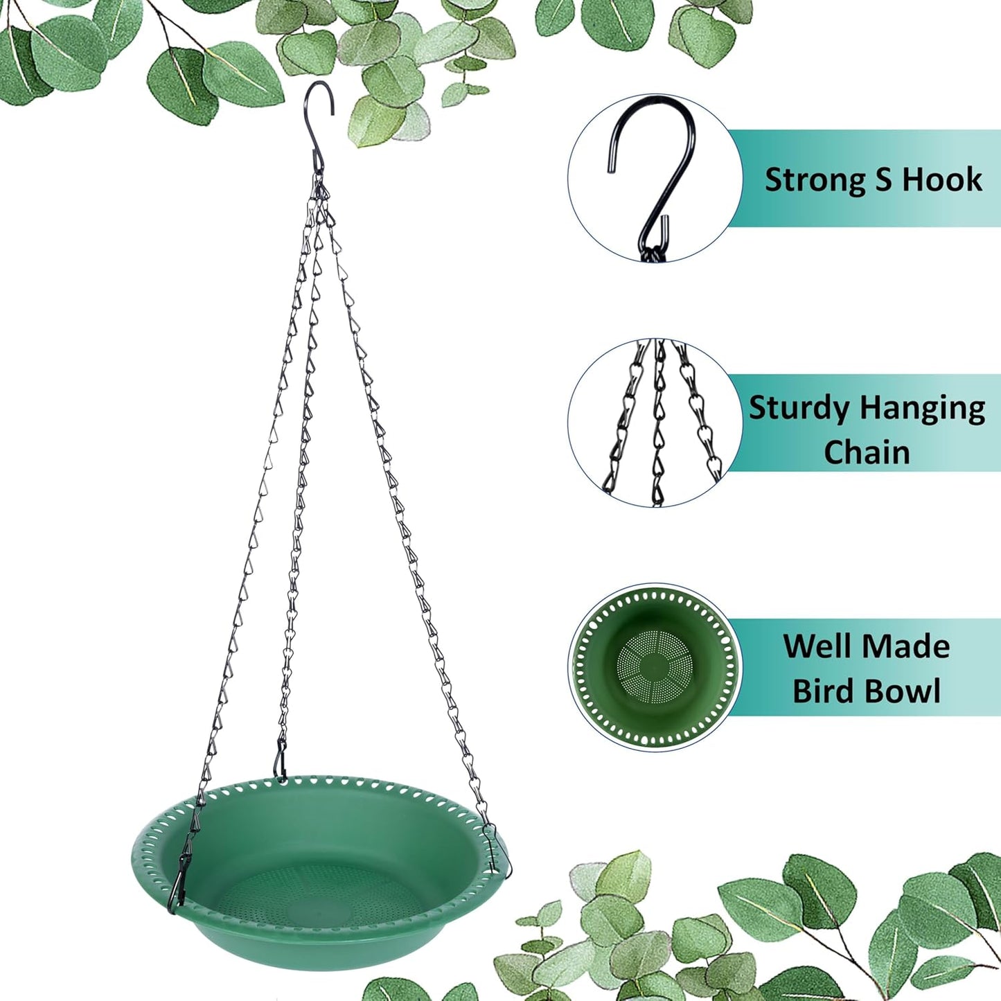 Hanging Bird Feeder Tray with Drainage Holes for Outside Fit Most Seed, Rugged Recycled Plastic Feeding Station, Great for Attracting Wild Birds (12 inch, Green)