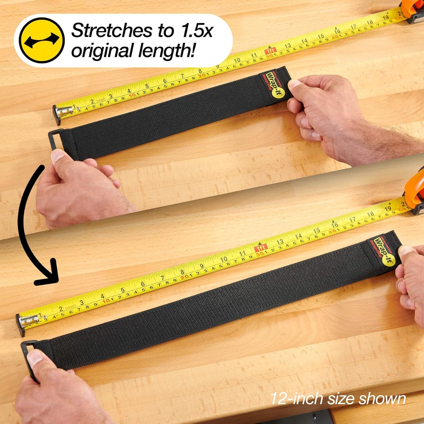 Super-Stretch Wrap-It Storage Straps - 24" (4 Pack) Black - Elastic Hook and Loop Cinch Straps fir Garden and Pool Hose Storage