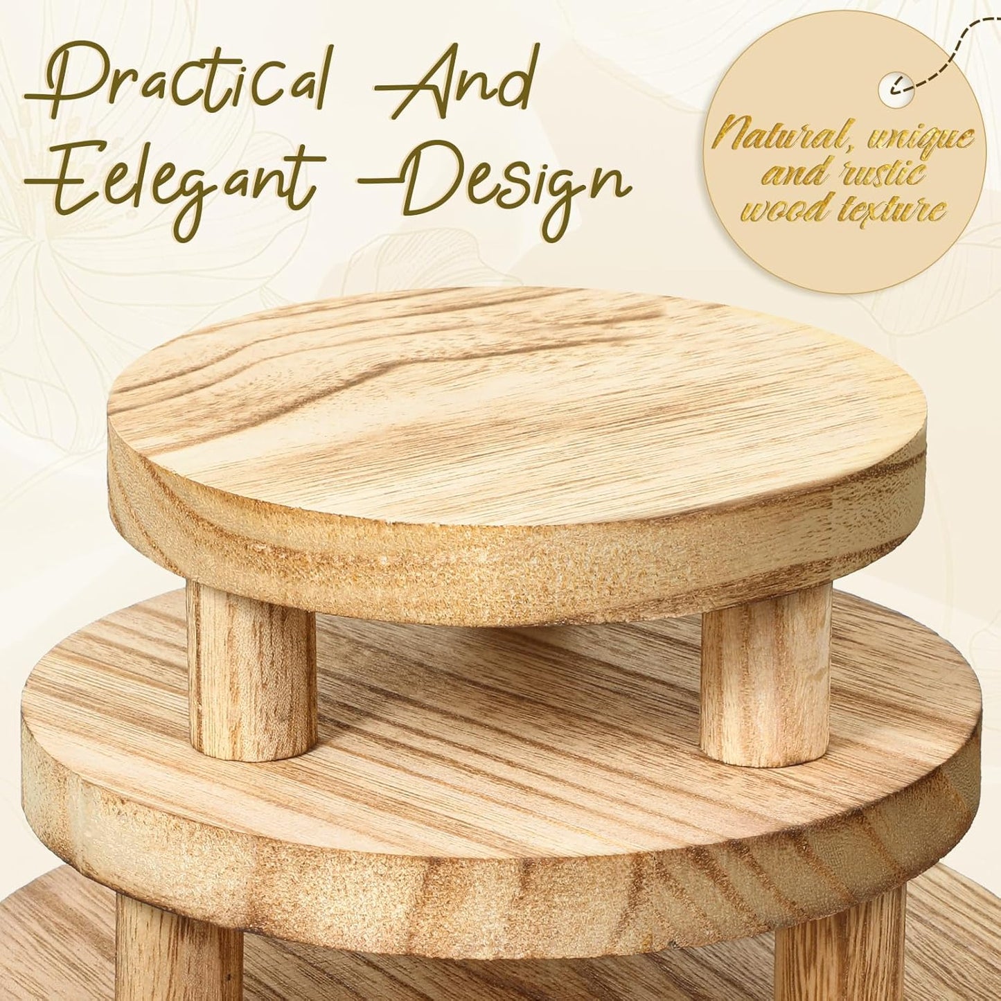 4 PCS Wooden Risers for Display, Wood Stool Round Pedestal Stand 8/7/6/5 Inch Mini Rustic Tiered Tray Riser Flower Pot Small Planter Holder for Home Kitchen Desktop Counter Room Patio Décor