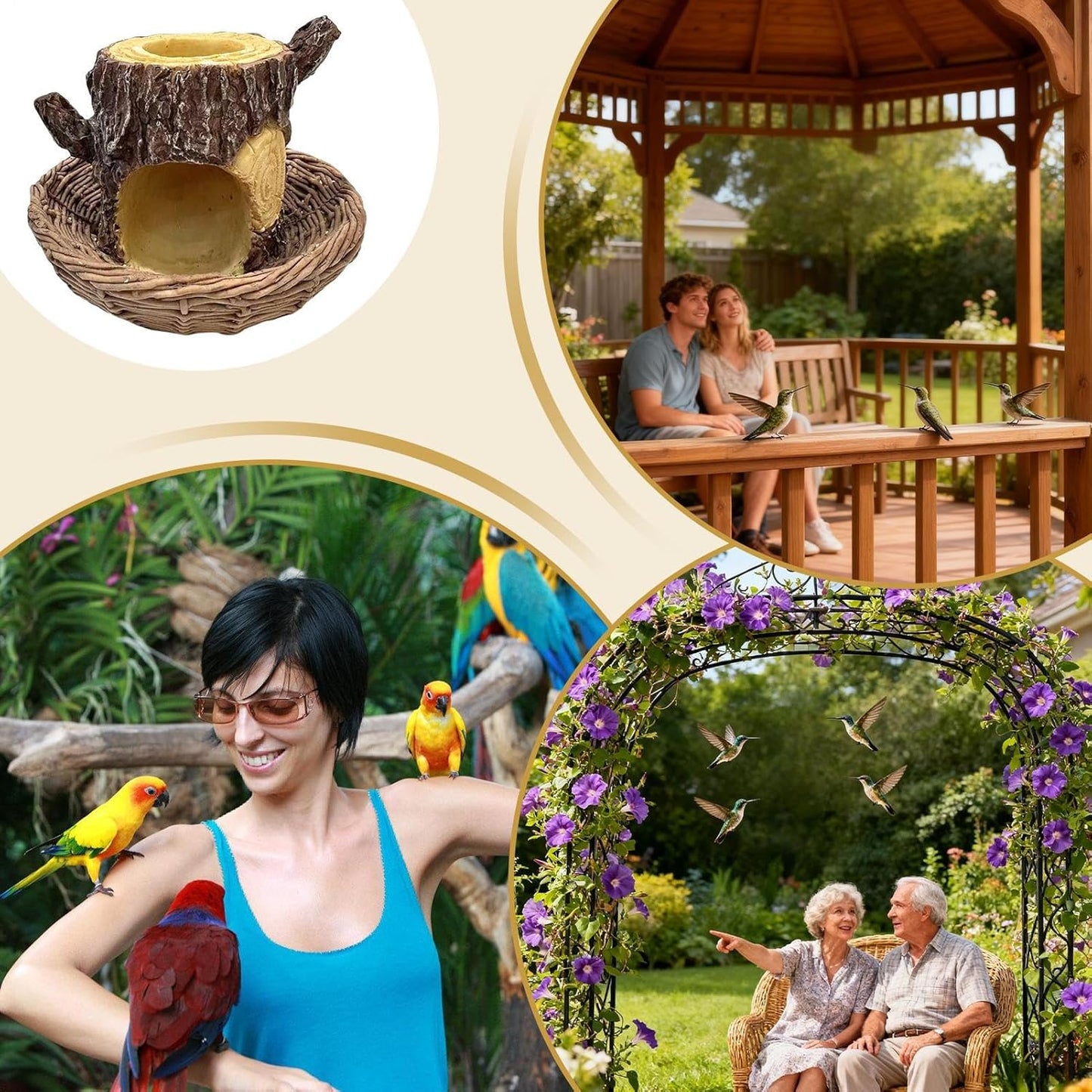 Bird Feeders Outdoors - Tree Stump Shaped Resin, Feeder Dish Medium Size, Durable Resin Material, Decorative Wildlife Attraction for Garden Backyard Patio Lawn Window Balcony Deck