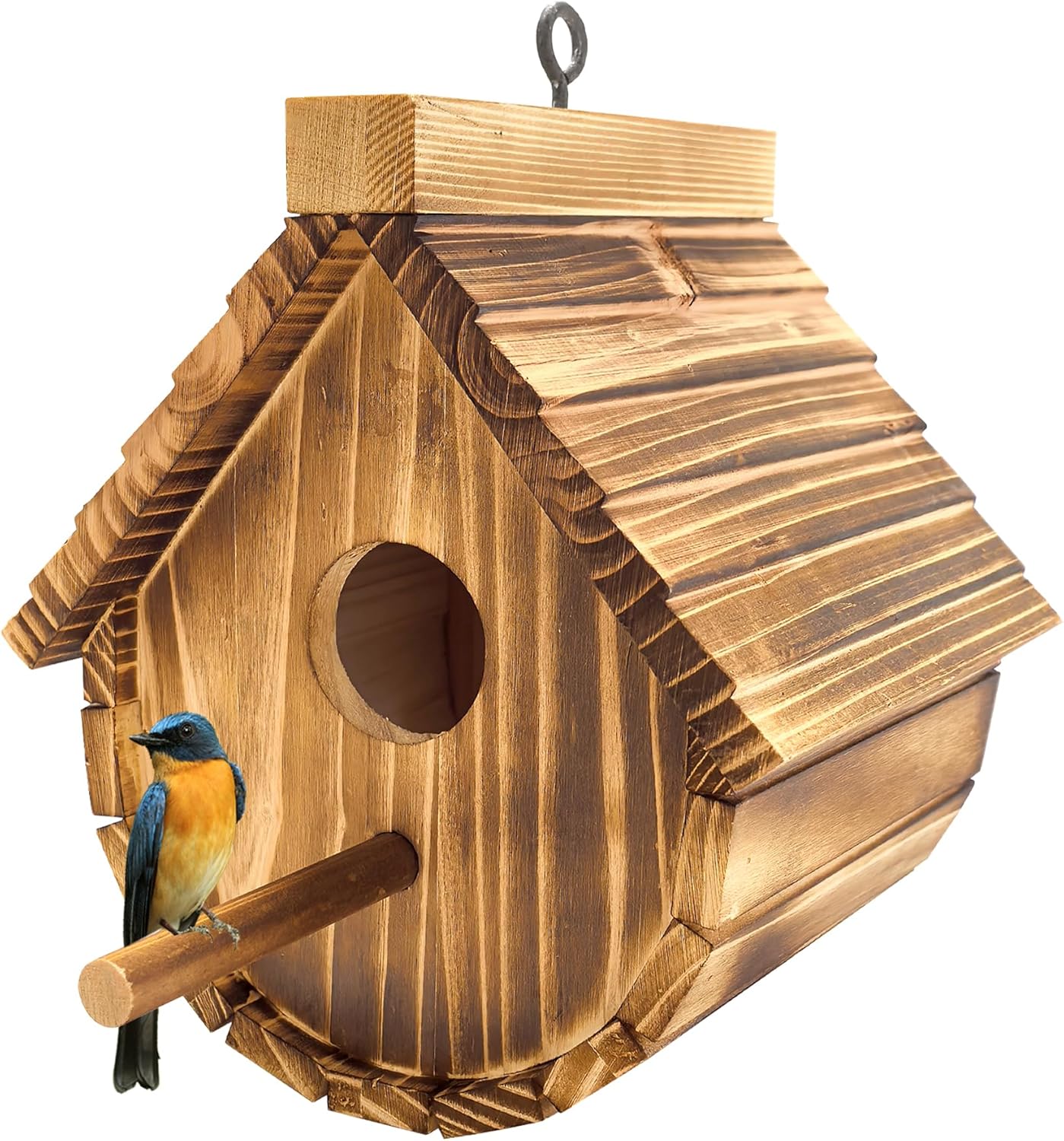 1 Pack Wren Houses for Outdoors,Natural Wooden Bird Houses for Outdoor Chickadee,Bluebird etc,Handmade from Natural Wood for Garden Decorations