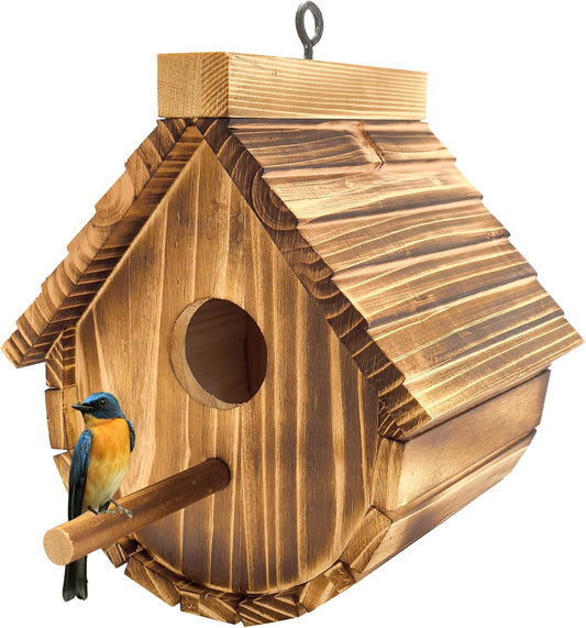 1 Pack Wren Houses for Outdoors,Natural Wooden Bird Houses for Outdoor Chickadee,Bluebird etc,Handmade from Natural Wood for Garden Decorations