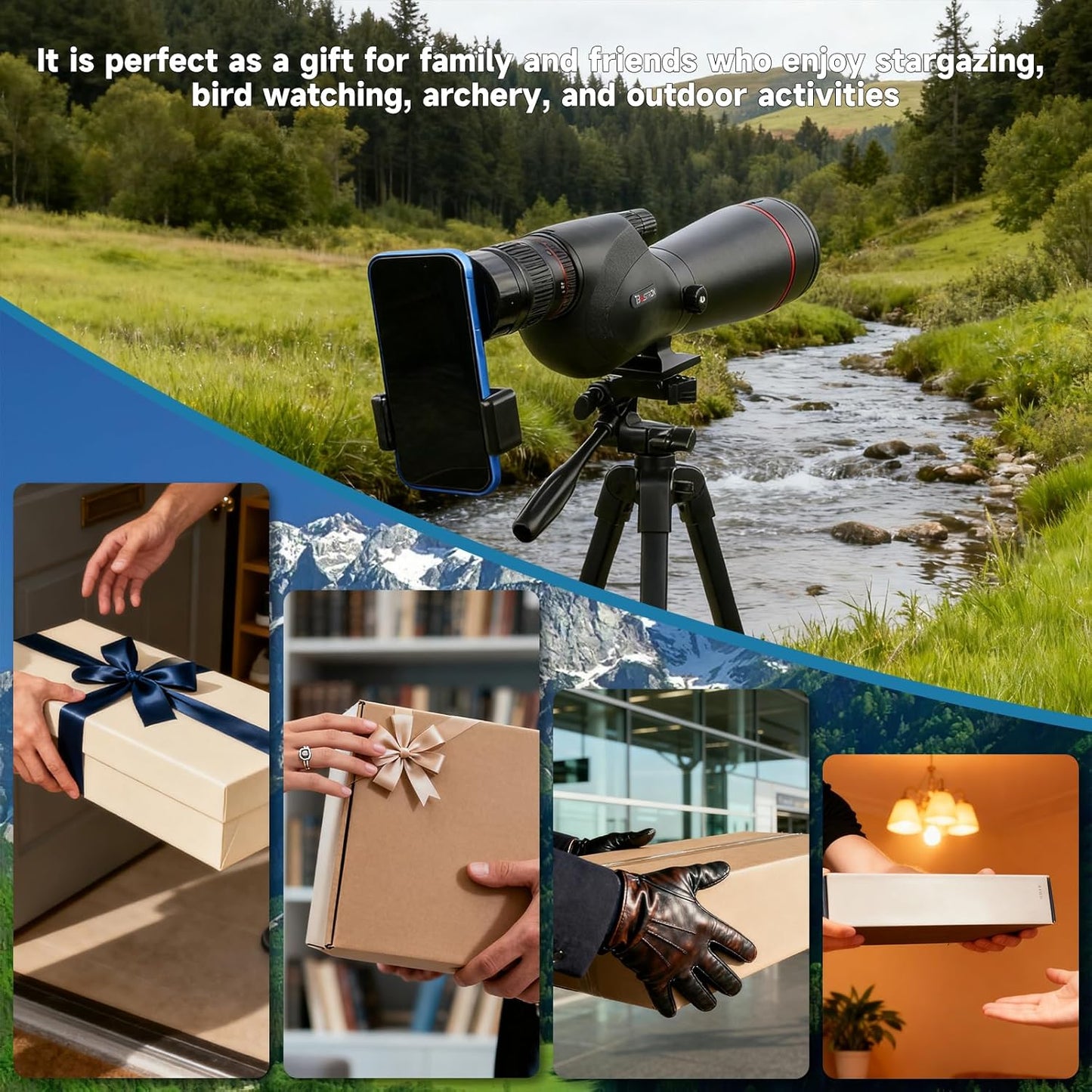 20-60x82 Spotting Scopes for Target Shooting with Upgraded Large Eyepiece, Spotting Scope with Tripod Carrying Bag Phone Adapter, BAK4 IPX7 Waterproof Spotter Scopes for Birding Watching