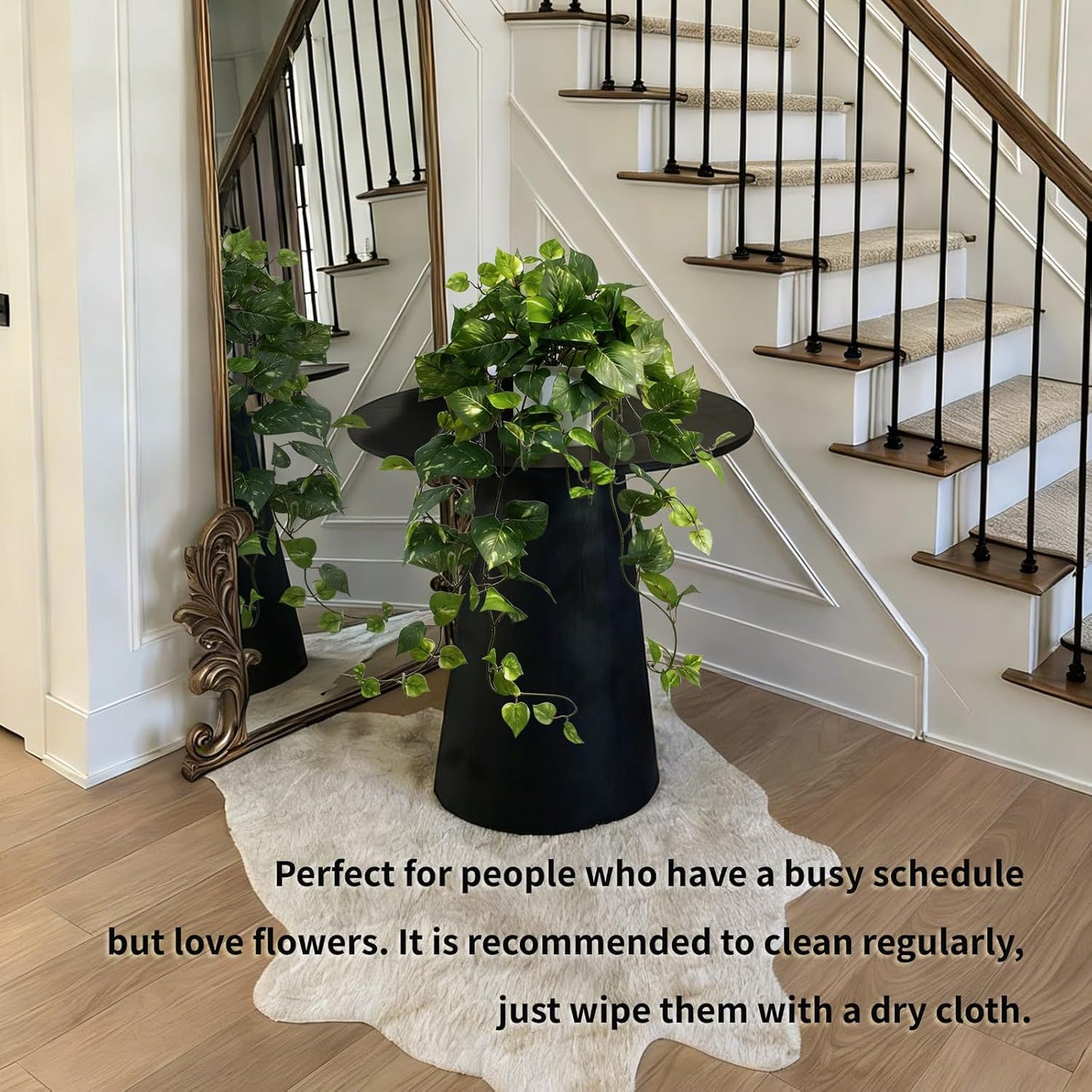 LOYWREE Artificial Plants Fake Pothos in Plastic Pot - Artificial Scindapsus Aureus Faux Potted Plant with Trailing Vines for Indoor Outdoor Decor, Home Office Bedroom Shelf Decoration（White Pot）