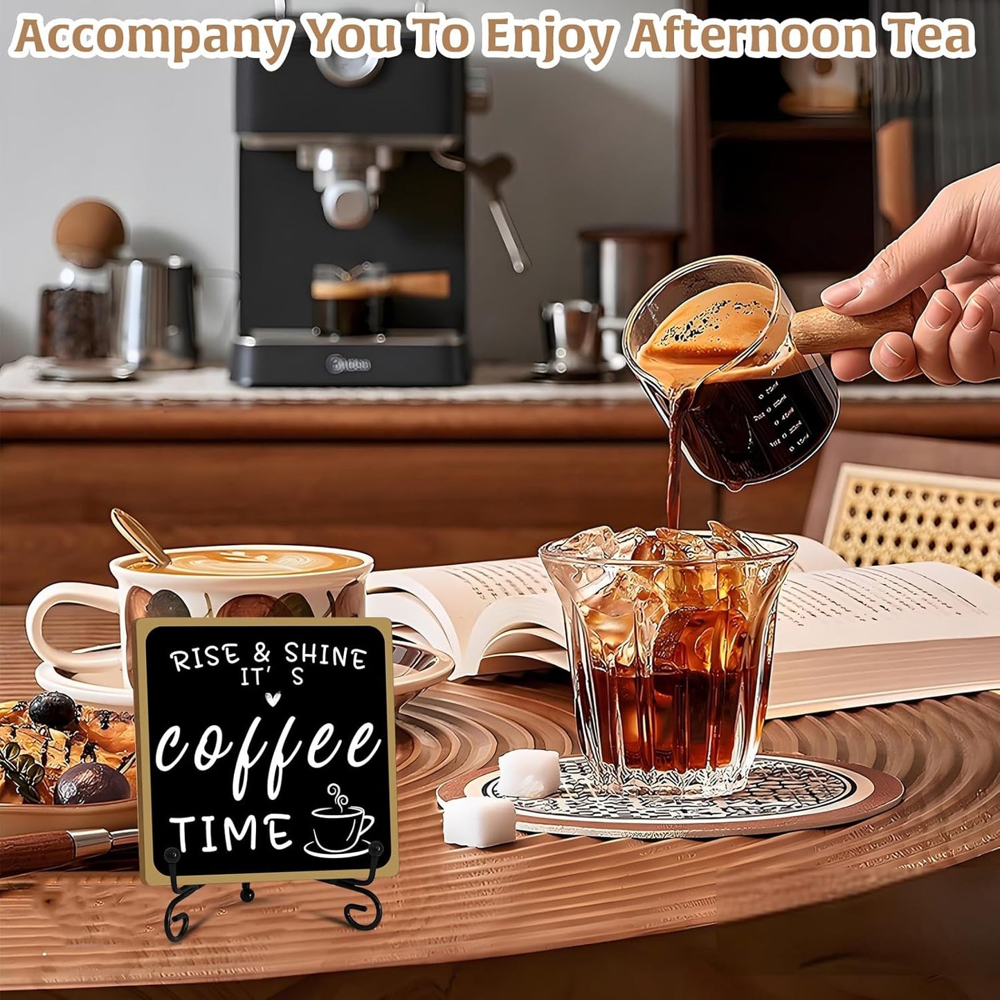 Wooden Coffee Bar Sign Coffee Bar Decor, Coffee Bar Decorations Black 
