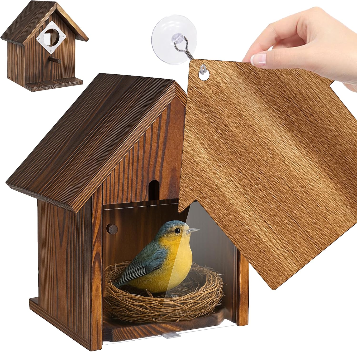 Window Bird Houses for Outside with Stainless Steel Guard, Birdhouse C