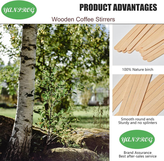 Wooden Coffee Stirrers 5.5" Coffee Stir Sticks 100 Pcs, Natural Birch Round End Thick Birch Wood Eco-Friendly， Suitable for Coffee, Cocktail and Hot Drinks