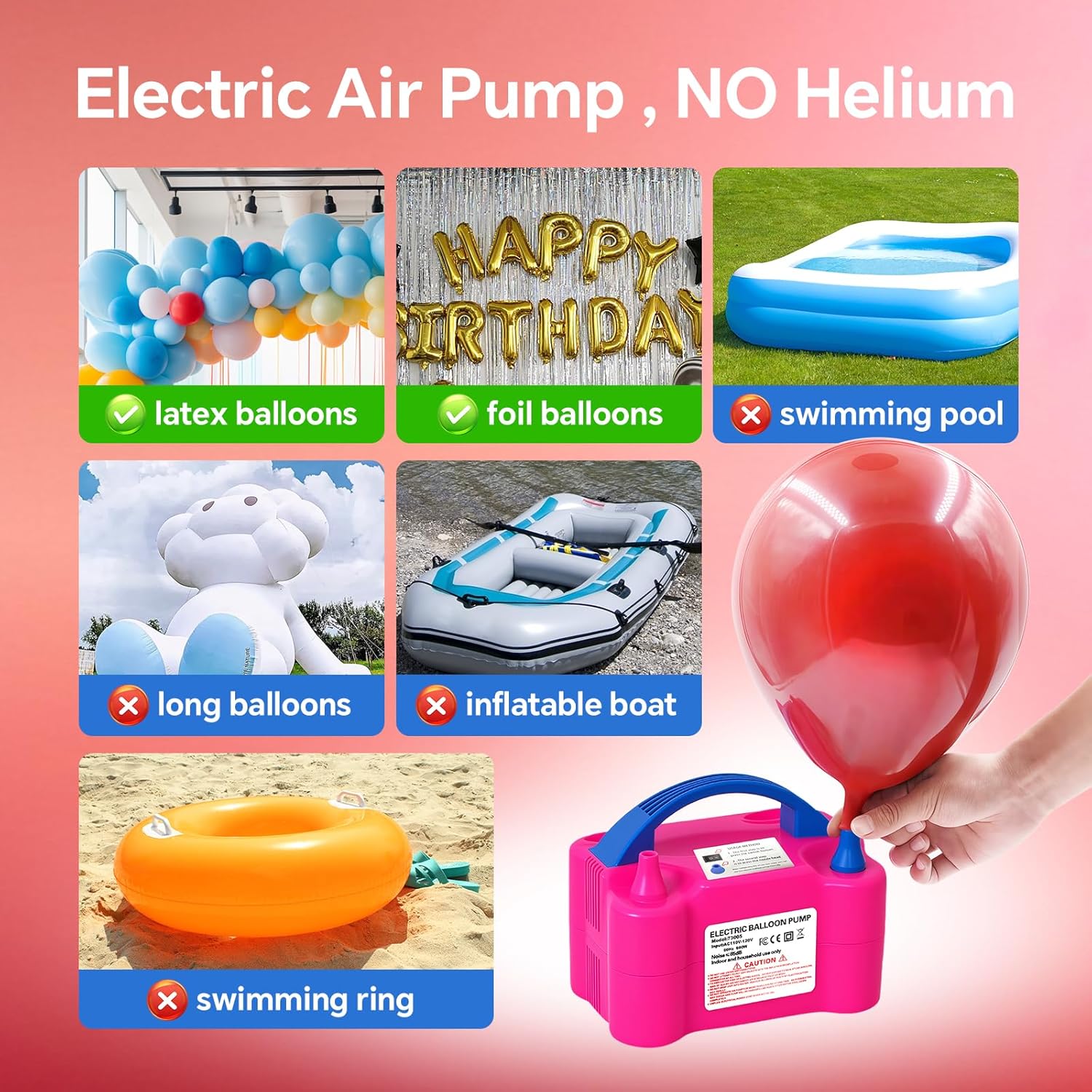 Electric Balloon Pump,110V 600W Portable Dual Nozzles Balloon Pump,Air