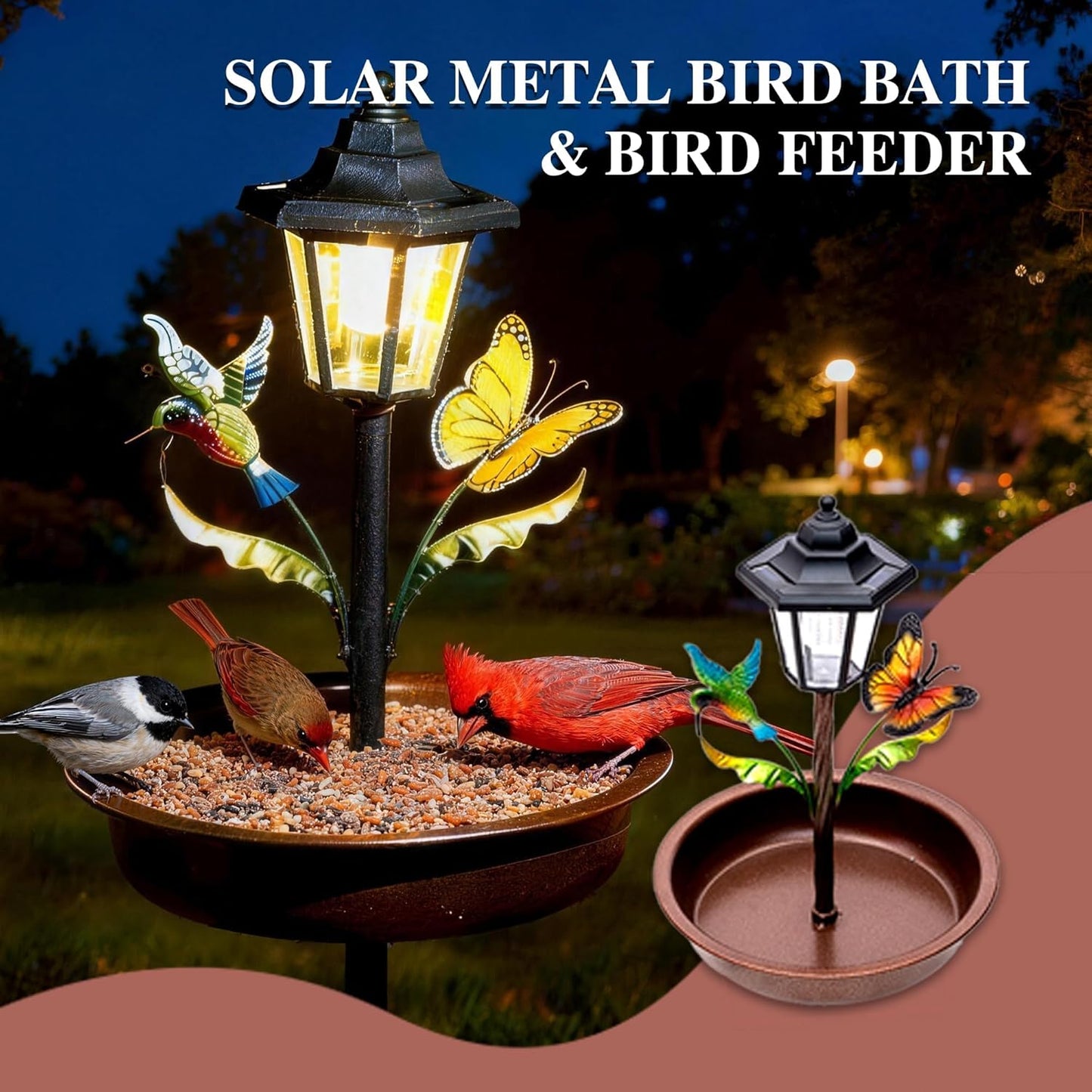 Topadorn 42 inch Solar Metal Bird Bath for Outside, Vintage Freestanding Birdbaths & Birdfeeder, Birdbaths for Garden Patio Yard Lawn Decor