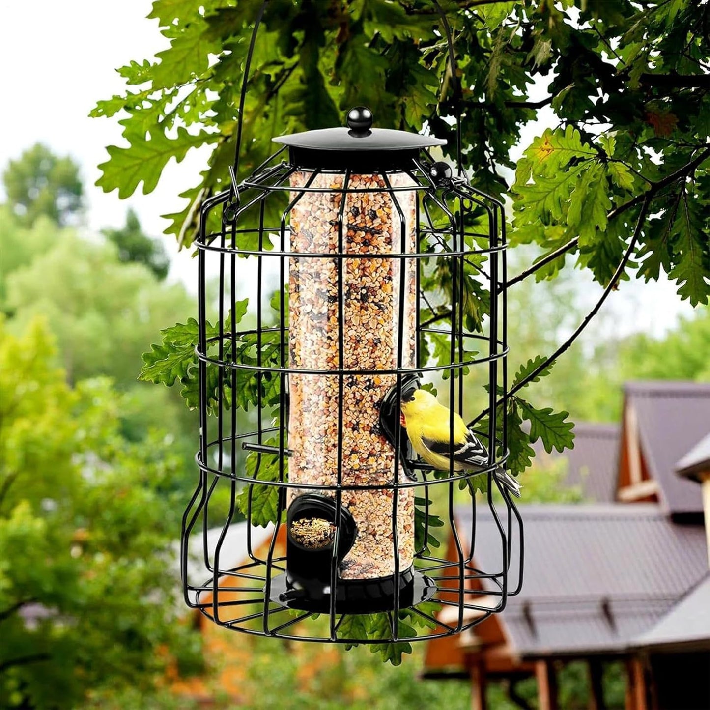 Bird Feeder, 4 Port Weatherproof Squirrel Proof Metal, Large Outdoor Hangable Feeder, for Watching Hummingbird Finch Chickadee in Garden Yard Patio Porch Balcony Park Rail