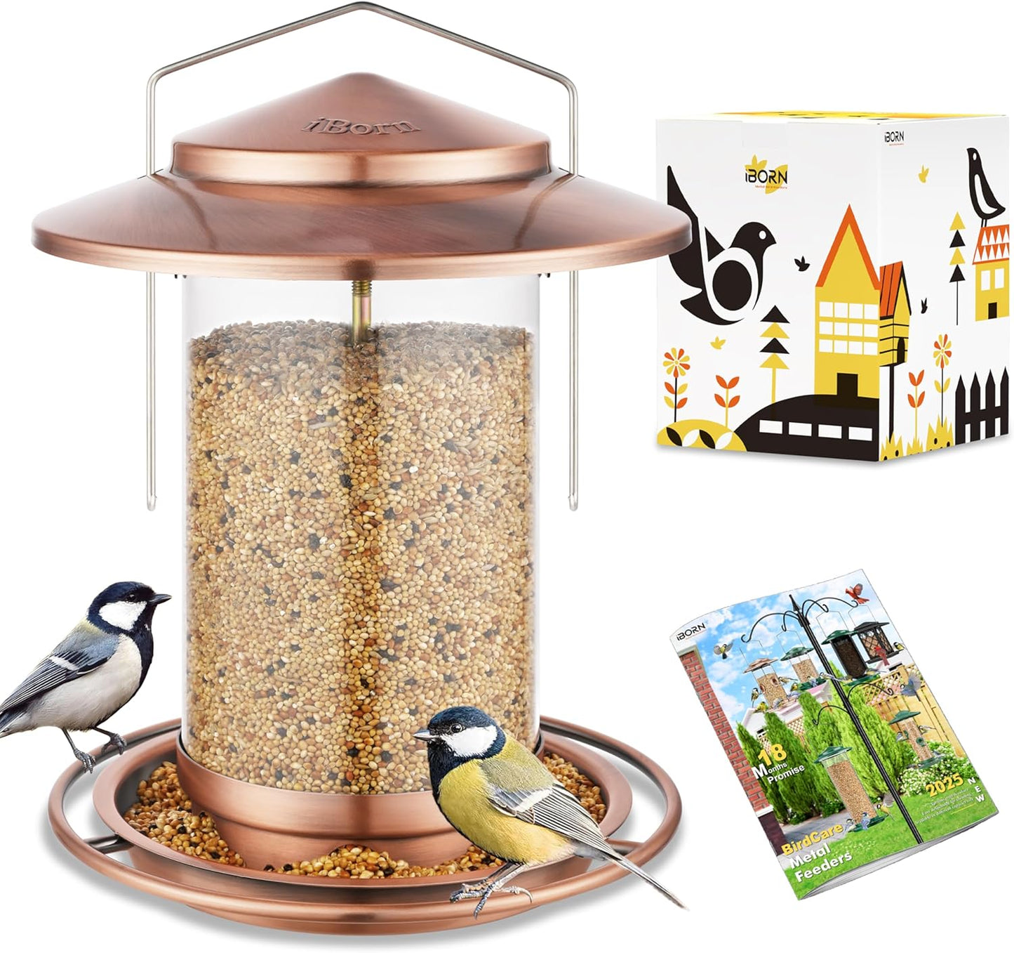 iBorn Bird Feeders for Outdoors Hanging,Metal Bird Feeders for Cardina