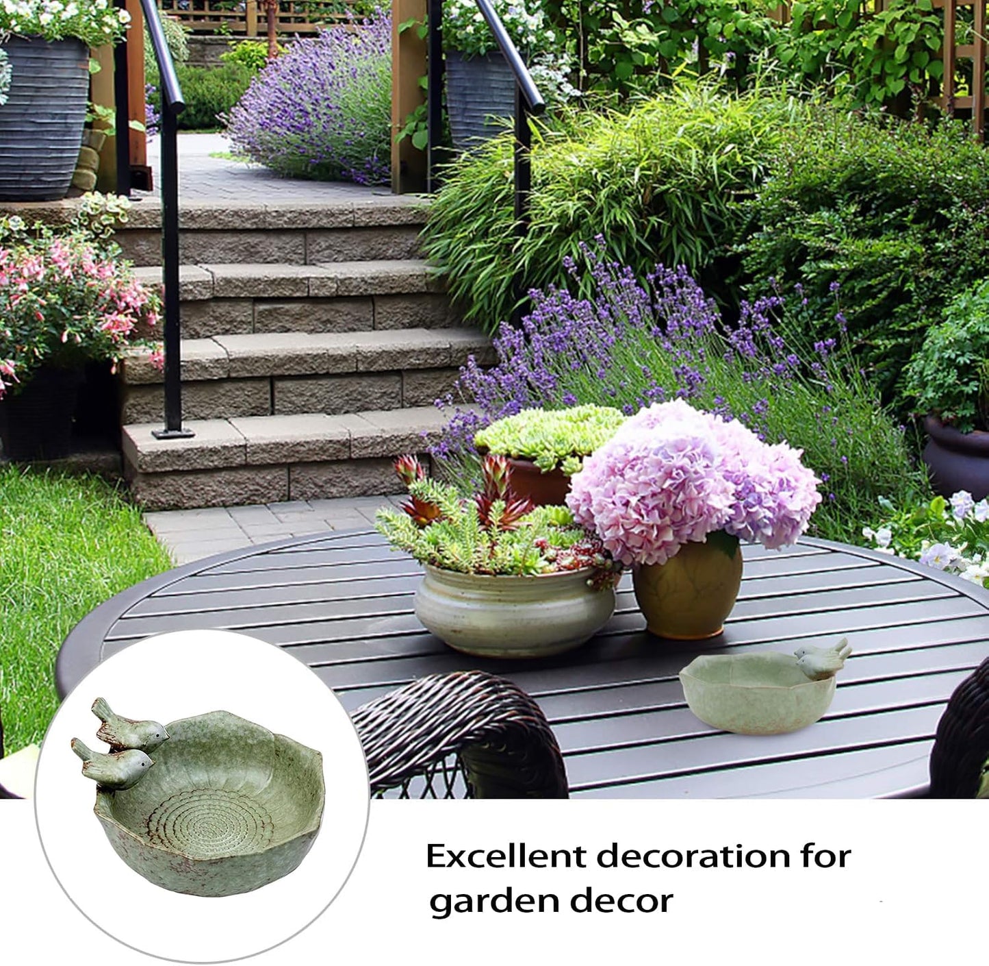 Ceramic Bird Bath for Outdoors,Ground & Tabletop Decor, Ground Feeders Bird Bath Feeding Bowl for Outdoors, Garden Deck, Balcony,Yard, Lawn. (Small birdbath)