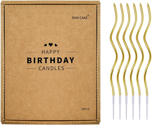 PHD CAKE 24-Count Gold Spiral Long Thin Metallic Birthday Candles, Cake Candles, Birthday Parties, Wedding Decorations, Party Candles