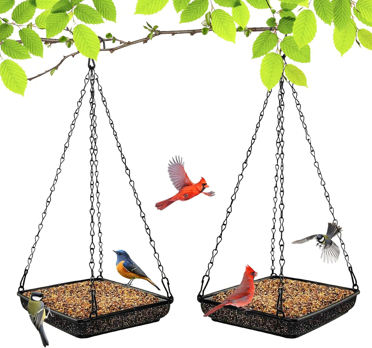 MIXXIDEA Hanging Bird Feeder Tray Metal Mesh Platform Seed Feeder with