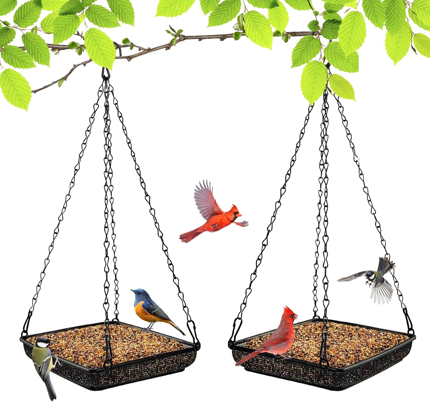 MIXXIDEA Hanging Bird Feeder Tray Metal Mesh Platform Seed Feeder with