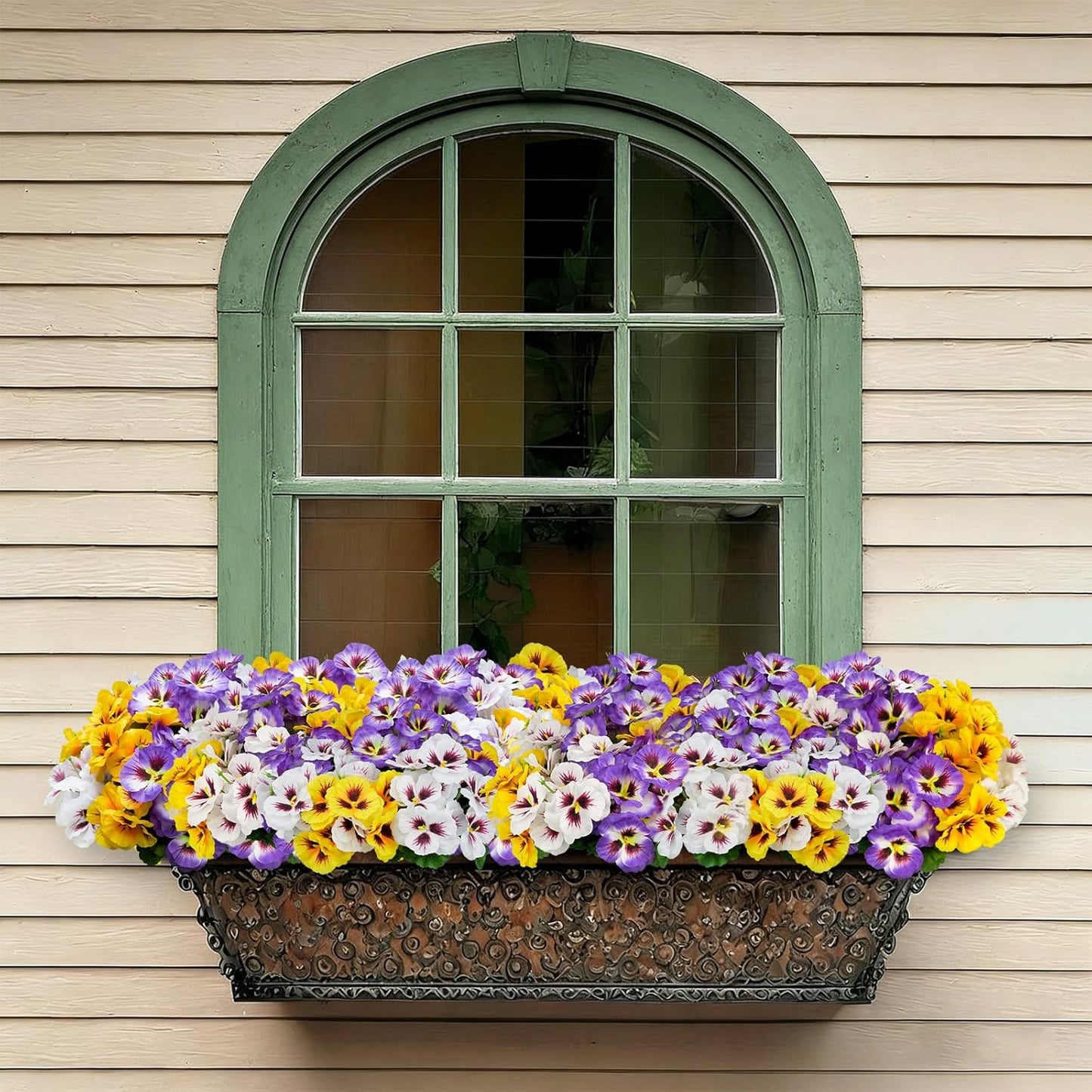 Artificial Flowers for Outdoor, 9 Bundles Silk Faux Pansies Fowers,UV Resistant Fake Pansy Flowers for Outdoor Planters Home Garden Office Patio Front (Yellow/Purple/White)