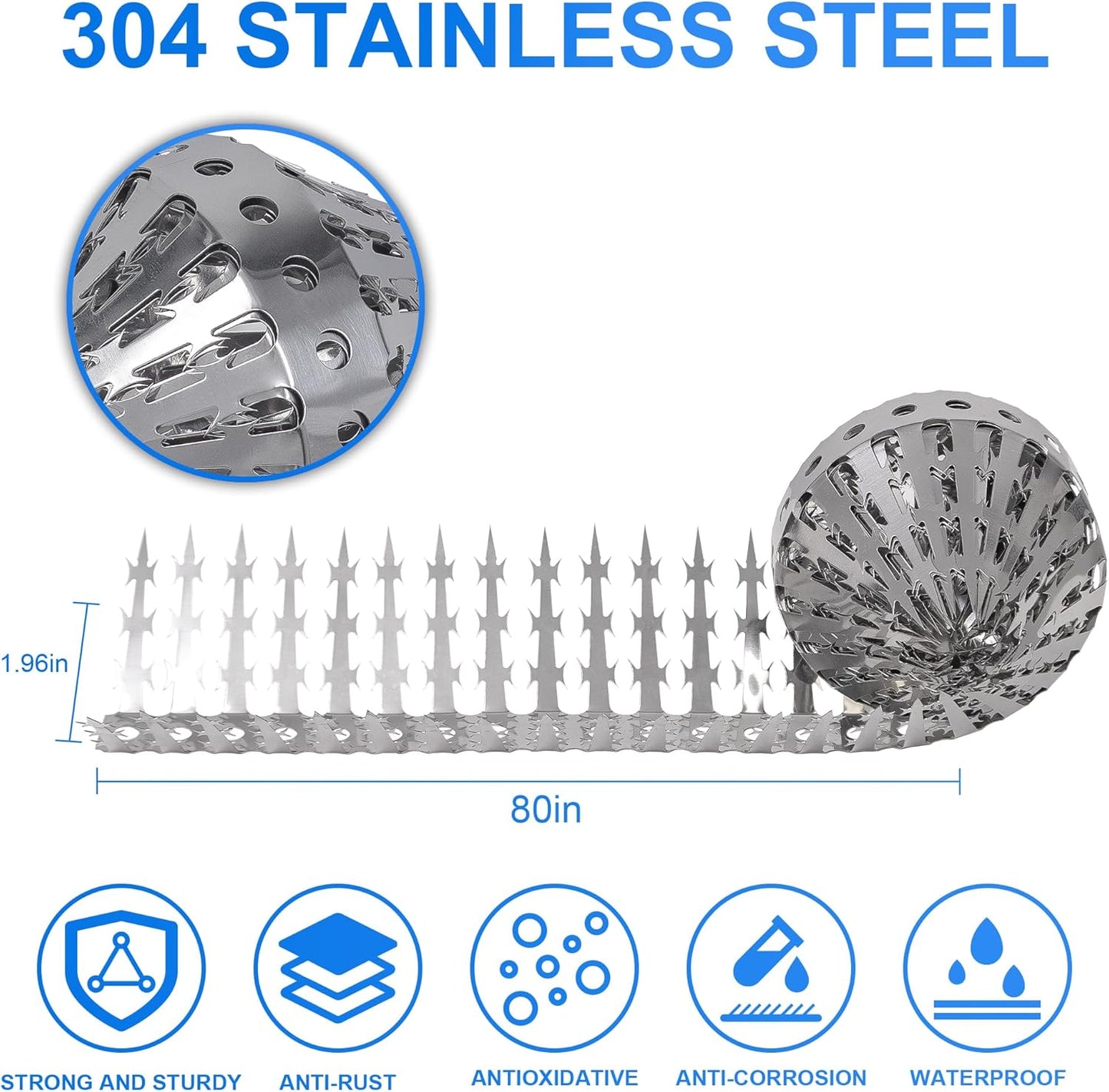 Raccoons Squirrel Baffle Spikes Deterrent, 80in Stainless Steel Pigeon