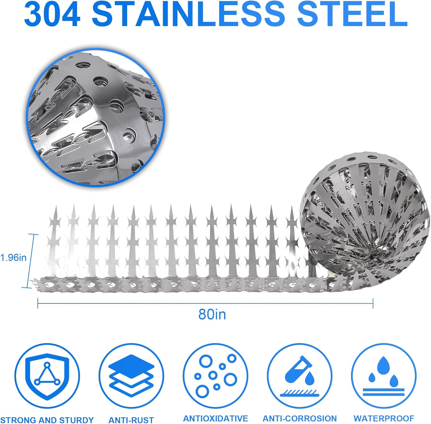 Raccoons Squirrel Baffle Spikes Deterrent, 80in Stainless Steel Pigeon