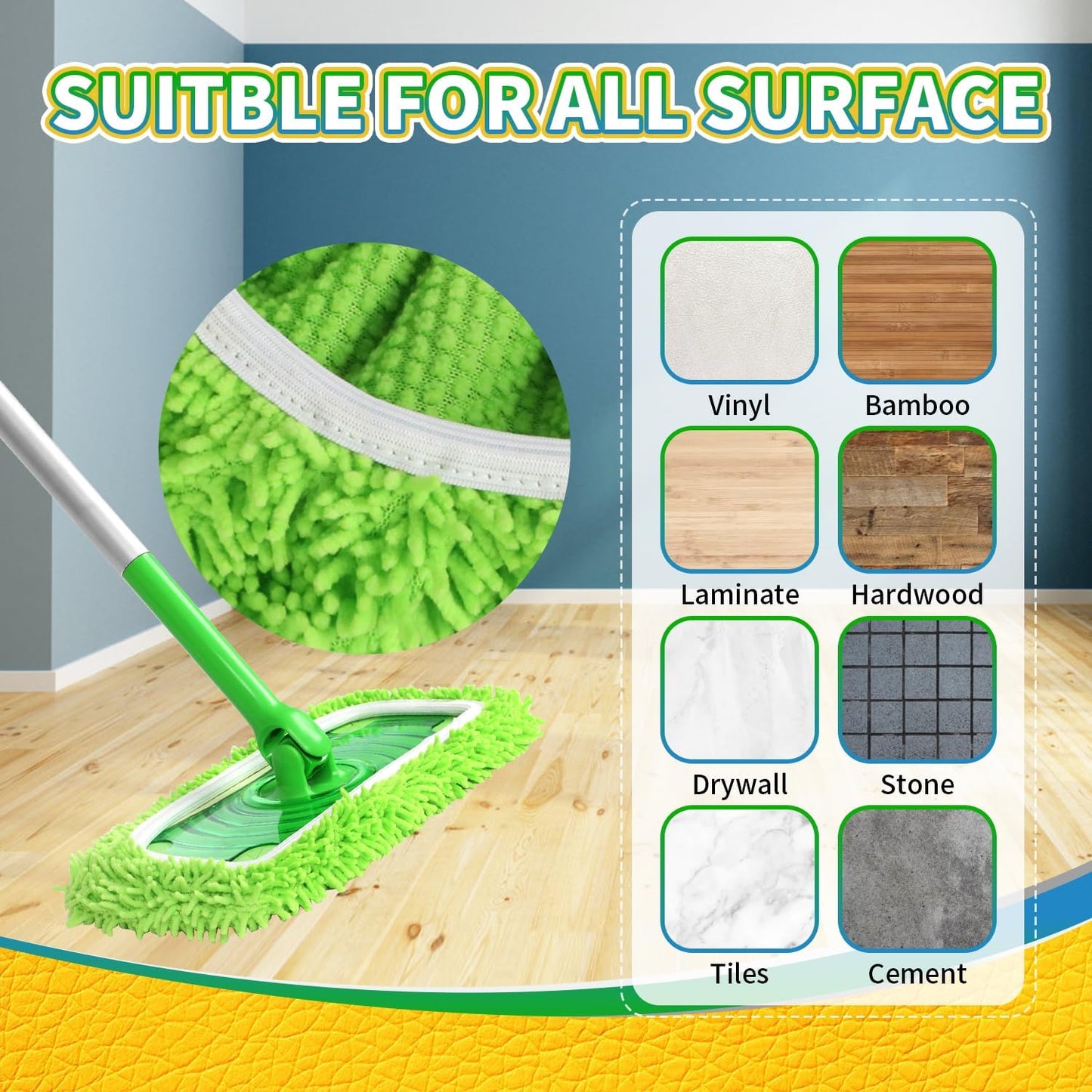6Pcs Reusable Microfiber Mop Pads Compatible with Swiffer Sweeper, Wet
