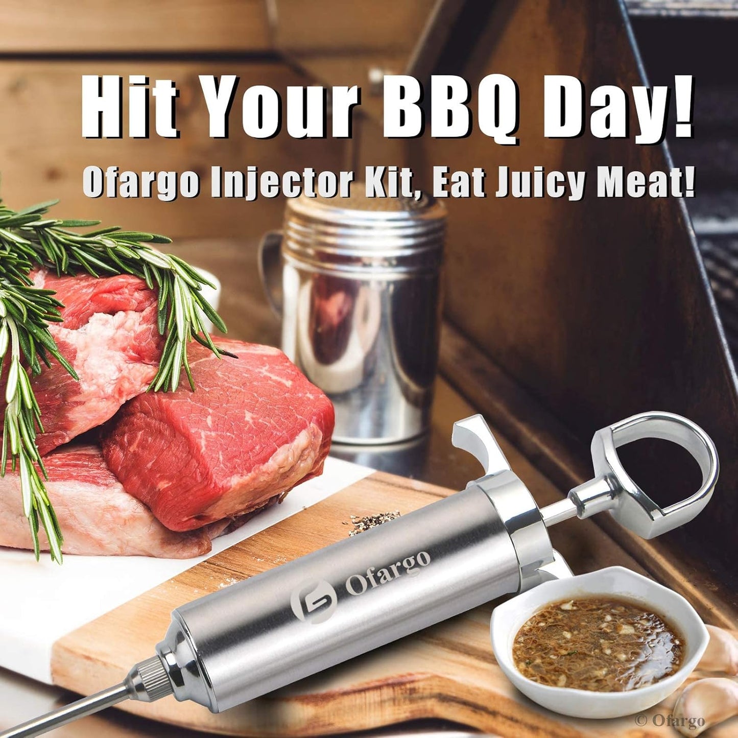 Ofargo Stainless Steel Meat Injector Syringe Kit with 4 Marinade Needles for BBQ Grill Smoker, Easter Day Gifts for Men Dad Husband Him, 2-oz Large Capacity, Both Paper User Manual and E-Book Recipe