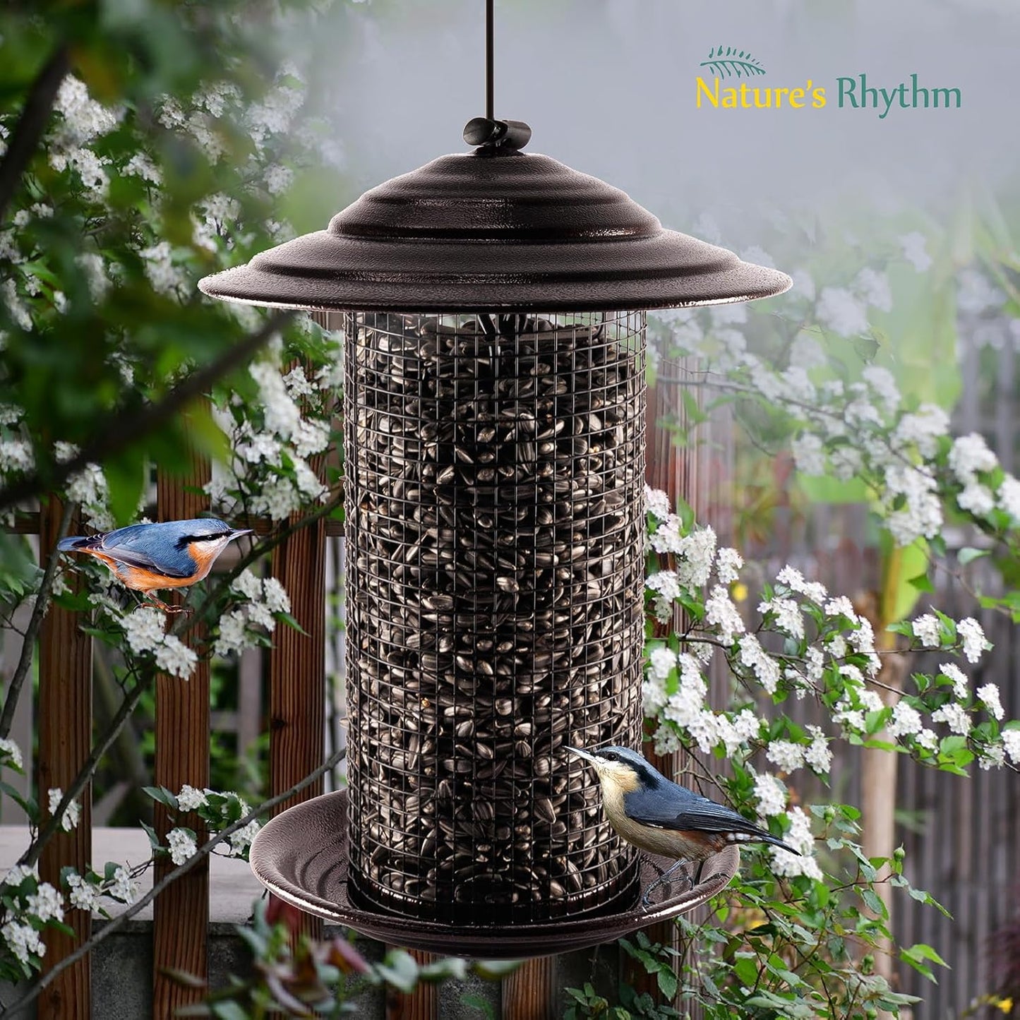 Nature's Rhythm Metal Mesh Bird Feeder, Cylindrical Feeder with Dome Lid, Holds 2.5lb of Seed, Suitable for Multiple Seeds and Birds