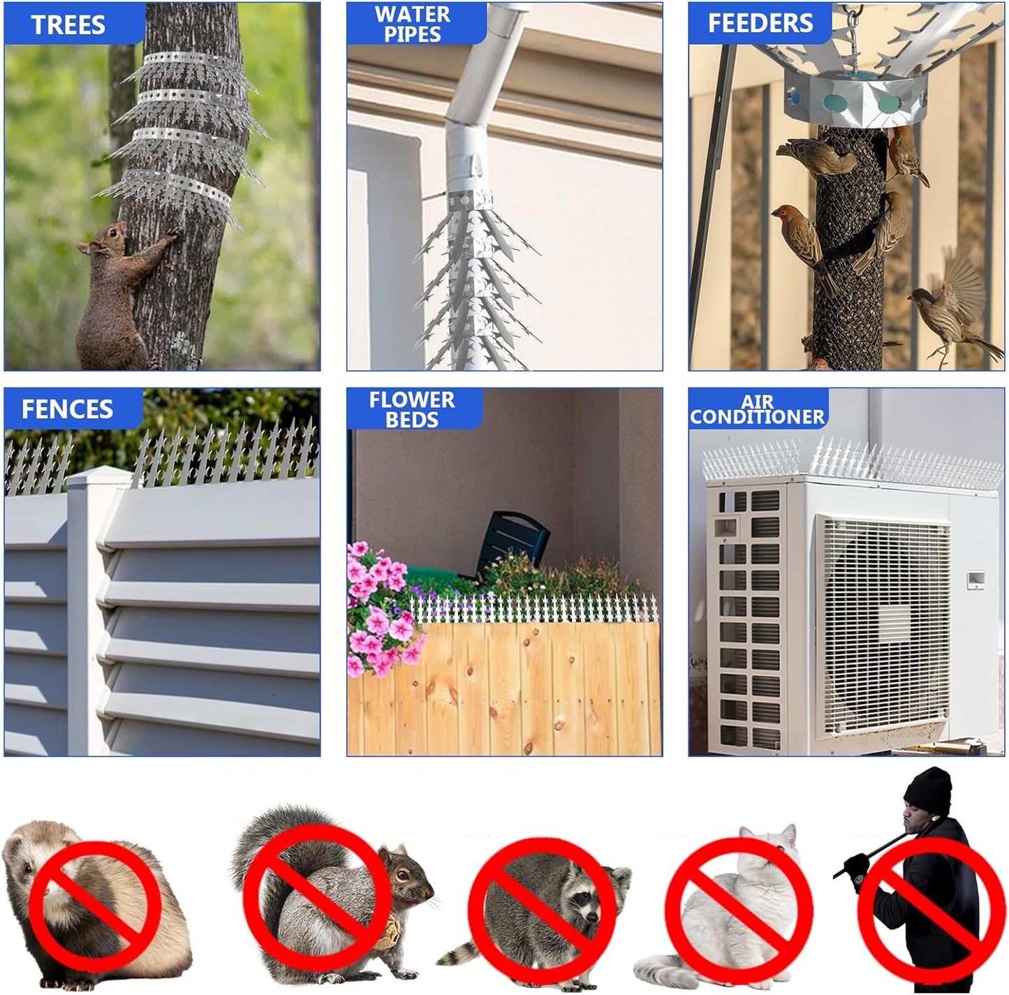 Bird Squirrel Spikes and Squirrel Proof Baffle,for Bird Feeders and Pole,Outside Fence,Wall,Tree,Drainpipes,Deterrent Effective Against Pigeons,Raccoons,Mice and Cats,40 inches
