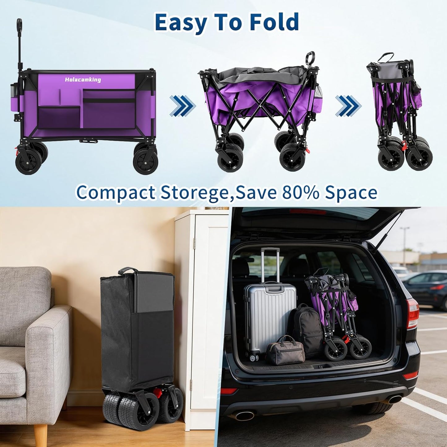 Collapsible Canopy Wagon Cart, Heavy Duty Utility Wagon with Removable