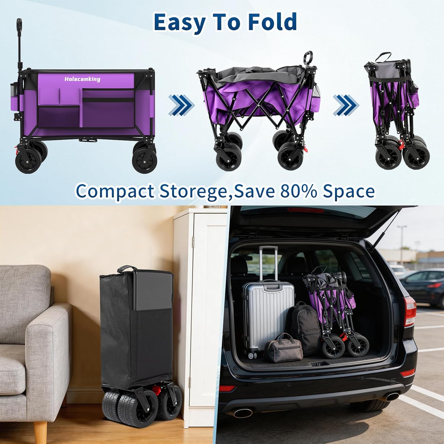 Collapsible Canopy Wagon Cart, Heavy Duty Utility Wagon with Removable