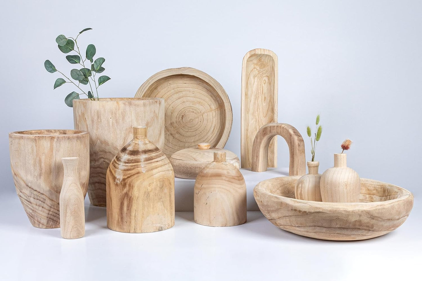 Creative Co-Op Rounded Paulownia Wood Pots (Set of 2 Sizes)