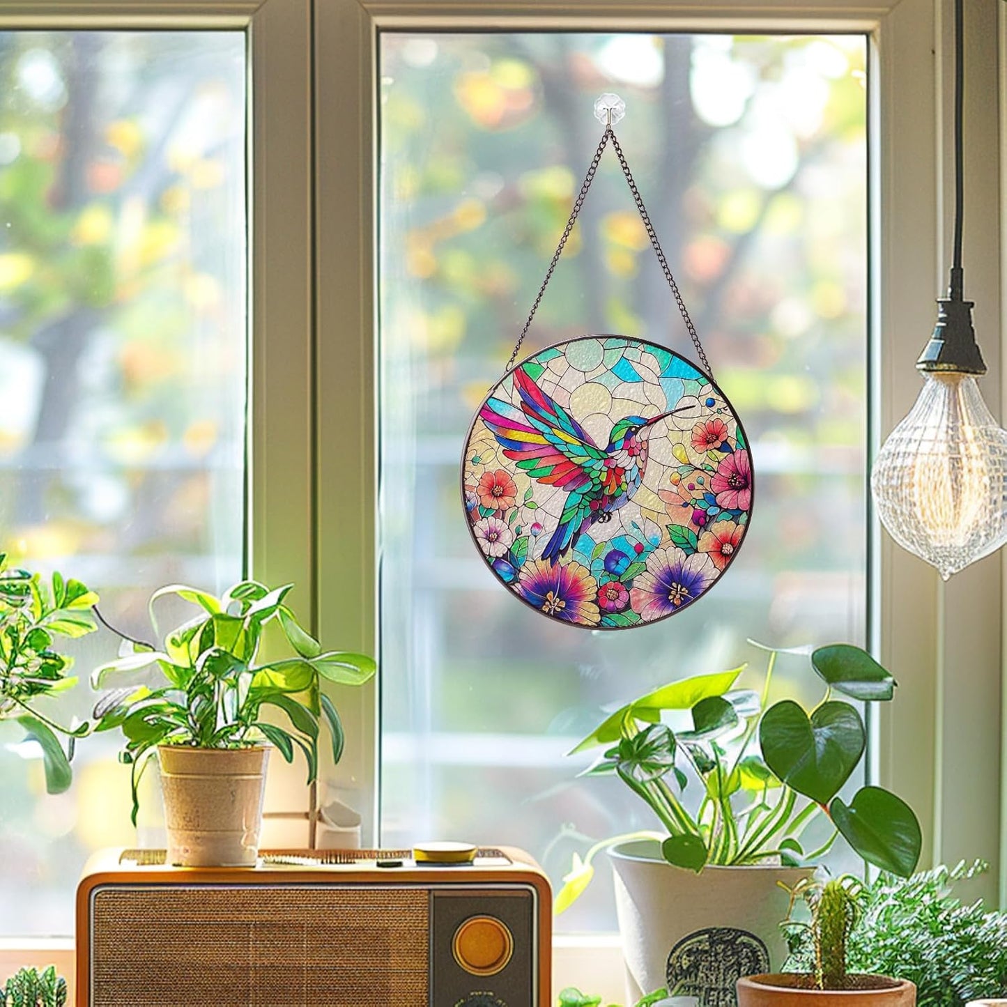 Suncatchers for Windows Hanging, with Colorful Colors Lifelike Design,8 Inches Hummingbird Stained Glass Window Hanging Perfect for Home Decor, Hummingbird Suncatcher Gifts for Mom,Bird Lovers