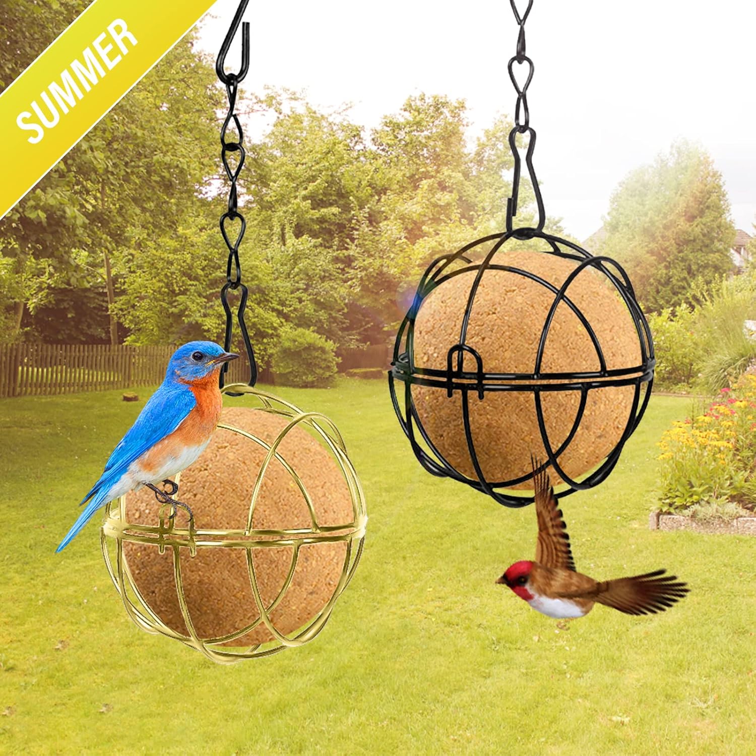 Bird Suet Ball Feeders, 6pcs Metal Hanging Bird Feeder with Hooks, Bal