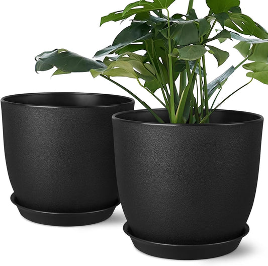 Plant Pots 8 Inch Set of 2, Flower Pots with Multi Mesh Drainage Holes