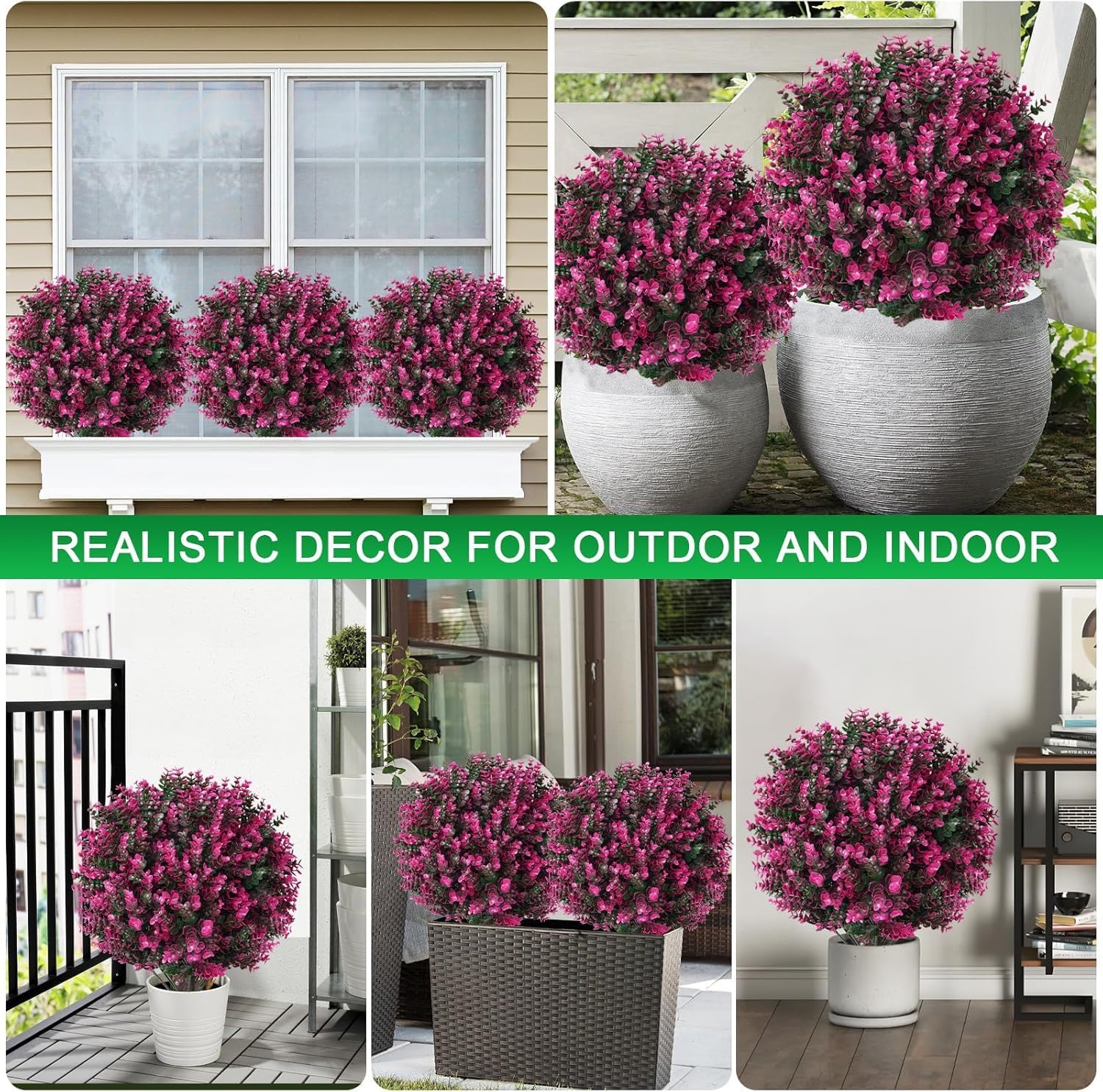 Set of 2 Artificial Rose Boxwood Topiary Eucalyptus (with Ground Spike