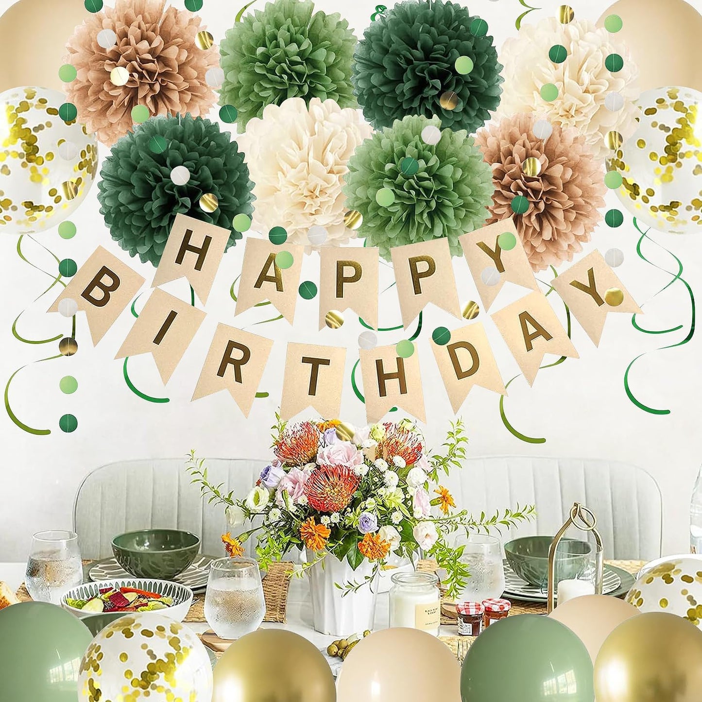 Green Birthday Party Decorations for Women Girls with Happy Birthday B