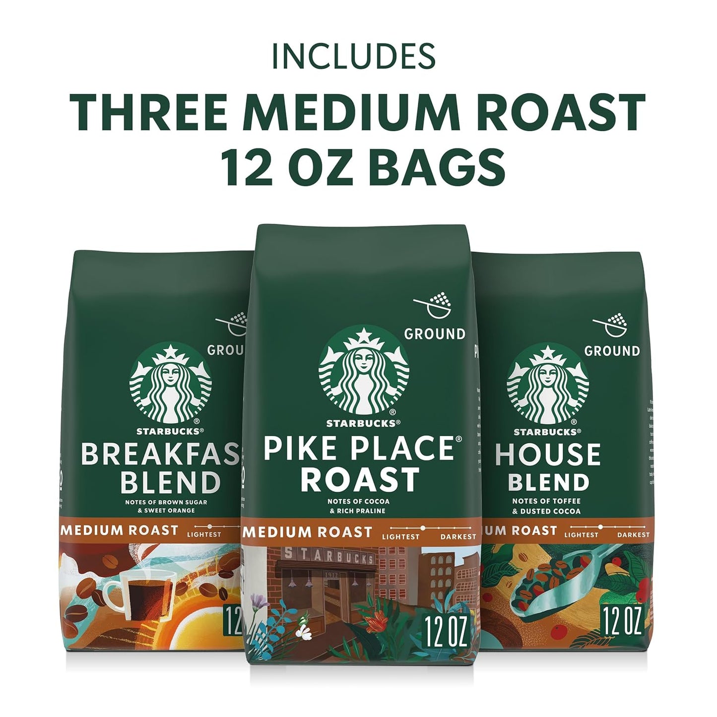 Starbucks Ground Coffee, Medium Roast Hot or Iced Coffee, Variety Pack