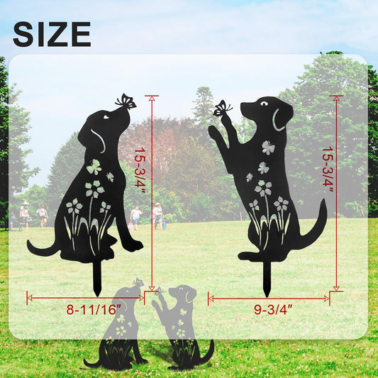 2 Pack Decorative Garden Stakes - 15" Rust-Resistant Metal Dog Silhoue
