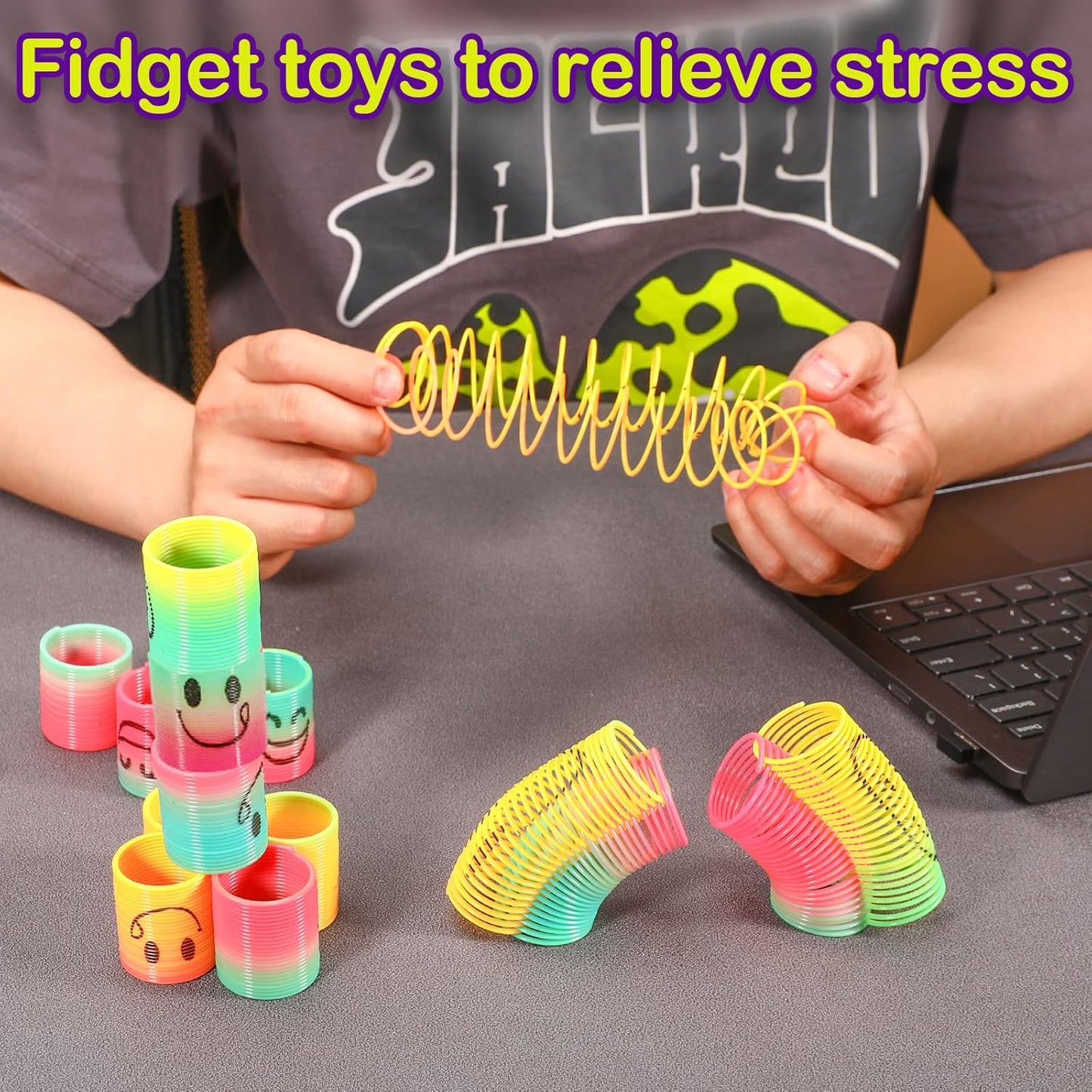 AZEN 24 Pcs Mini Spring Party Favors for Kids 3-5 4-8, Goodie Bags Stuffers for Birthday Party, Classroom Prizes Kids Prizes, Small Bulk Toys Gifts (4 Smile)
