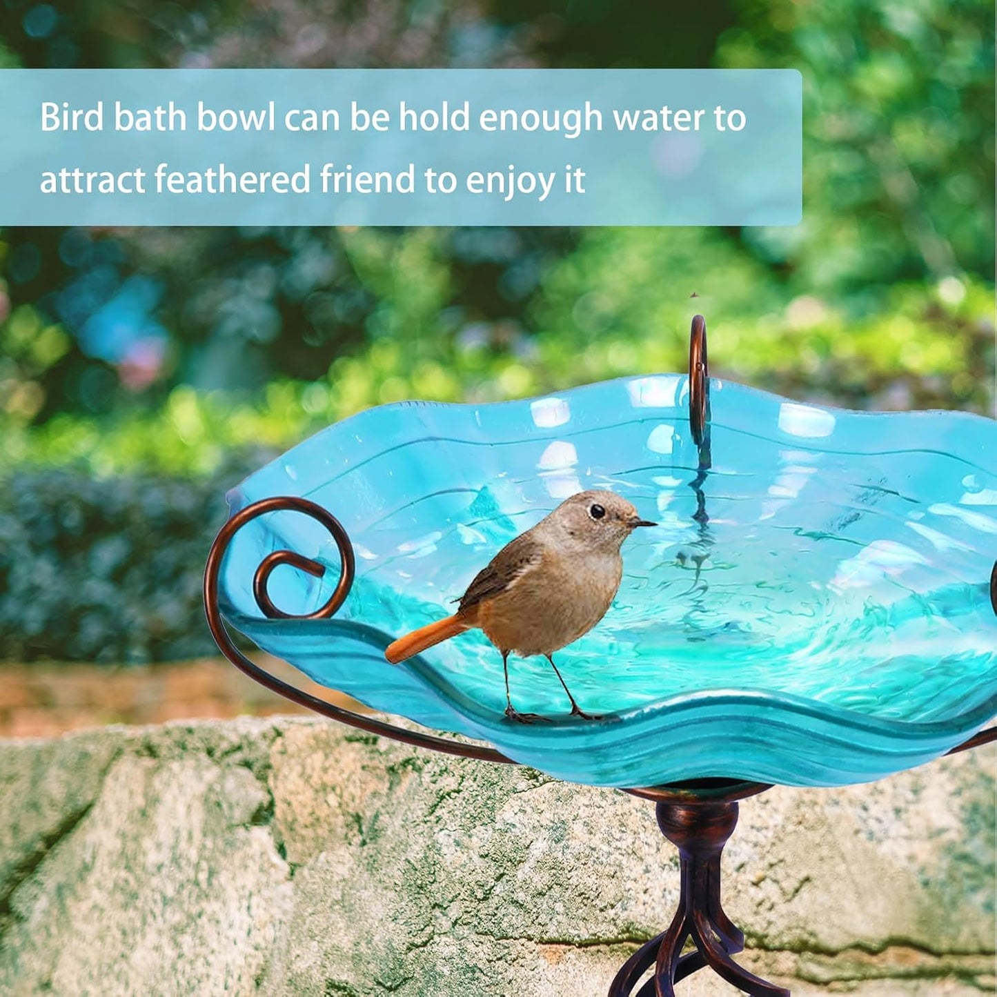 MUMTOP 31 Inch Height Glass Birdbaths, Outdoor Bird Bath Birdfeeder wi