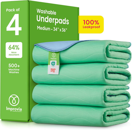 IMPROVIA® Washable Underpads, 34" x 36" (Pack of 4) - Heavy Absorbency