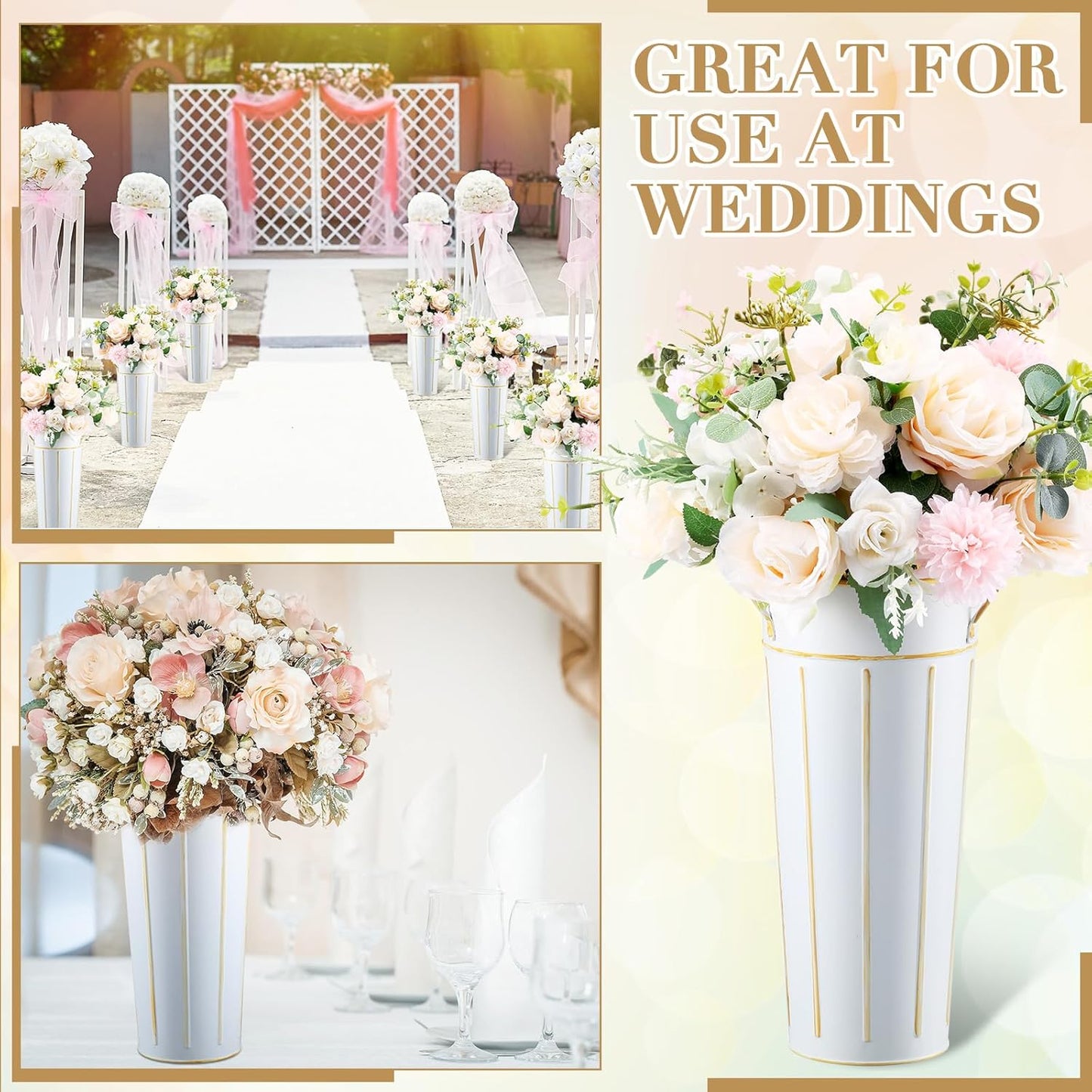 Domensi 6 Pcs 11.8'' Galvanized Metal Vase with Handle Rustic Galvanized Vase Planter Bucket for Fresh Flowers Dried Floral Decor Farmhouse Table Centerpiece Decoration for Wedding(White)