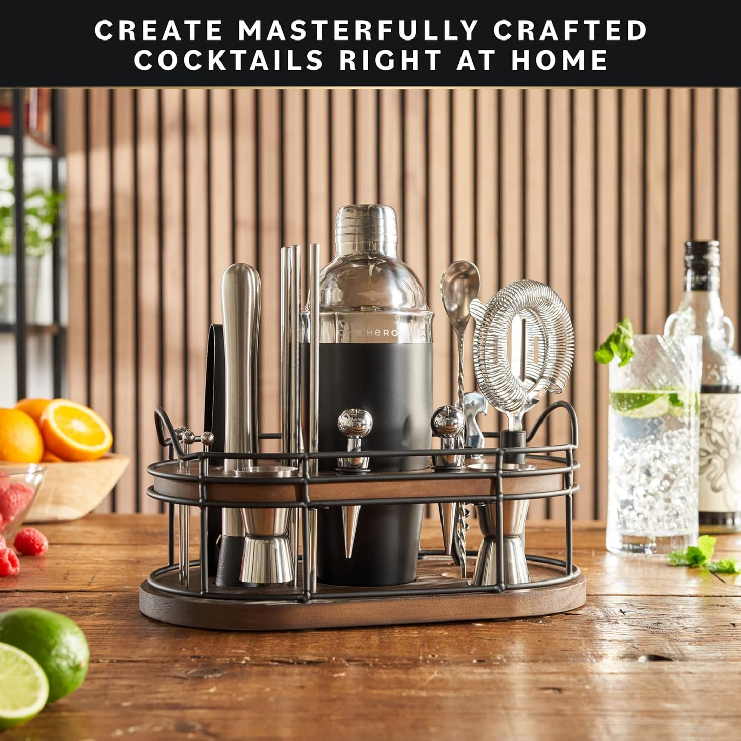 Home Hero Bartender Kit - 22-Piece Cocktail Shaker & Bar Tool Set - Wo