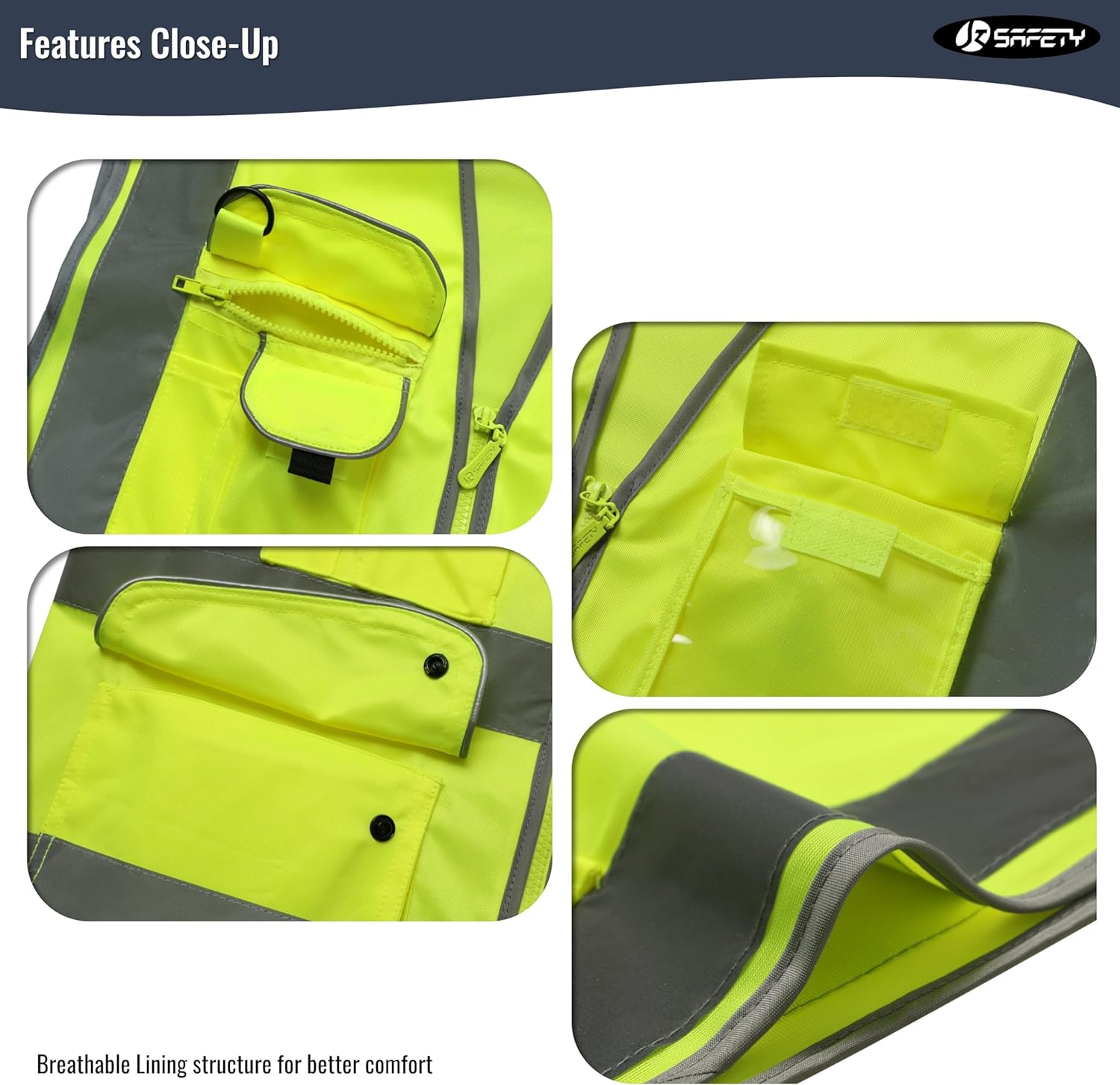 JKSafety 9 Pockets Class 2 High Visibility Zipper Front Safety Vest Wi