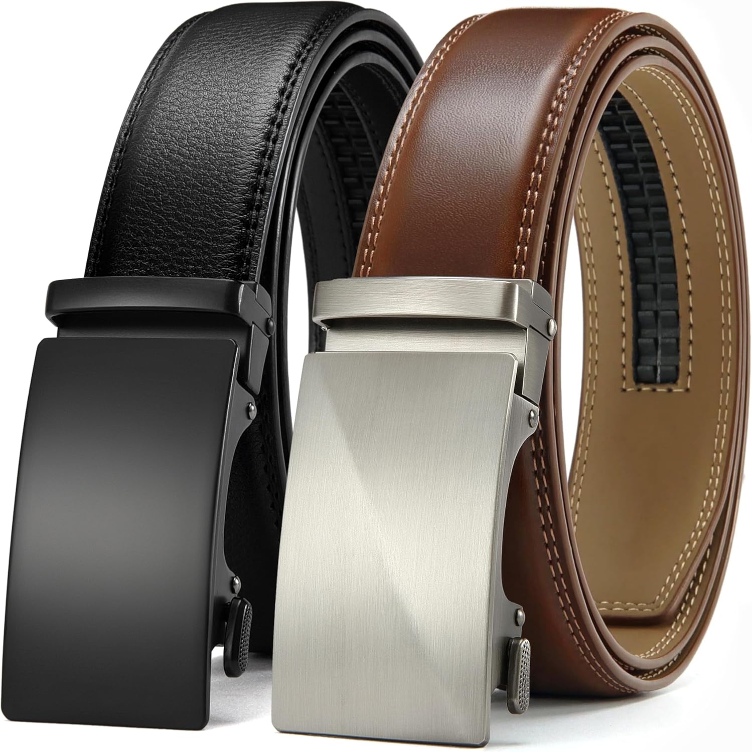 CHAOREN Leather Ratchet Belt Men 2 Pack - Customizable Fit, Effortless