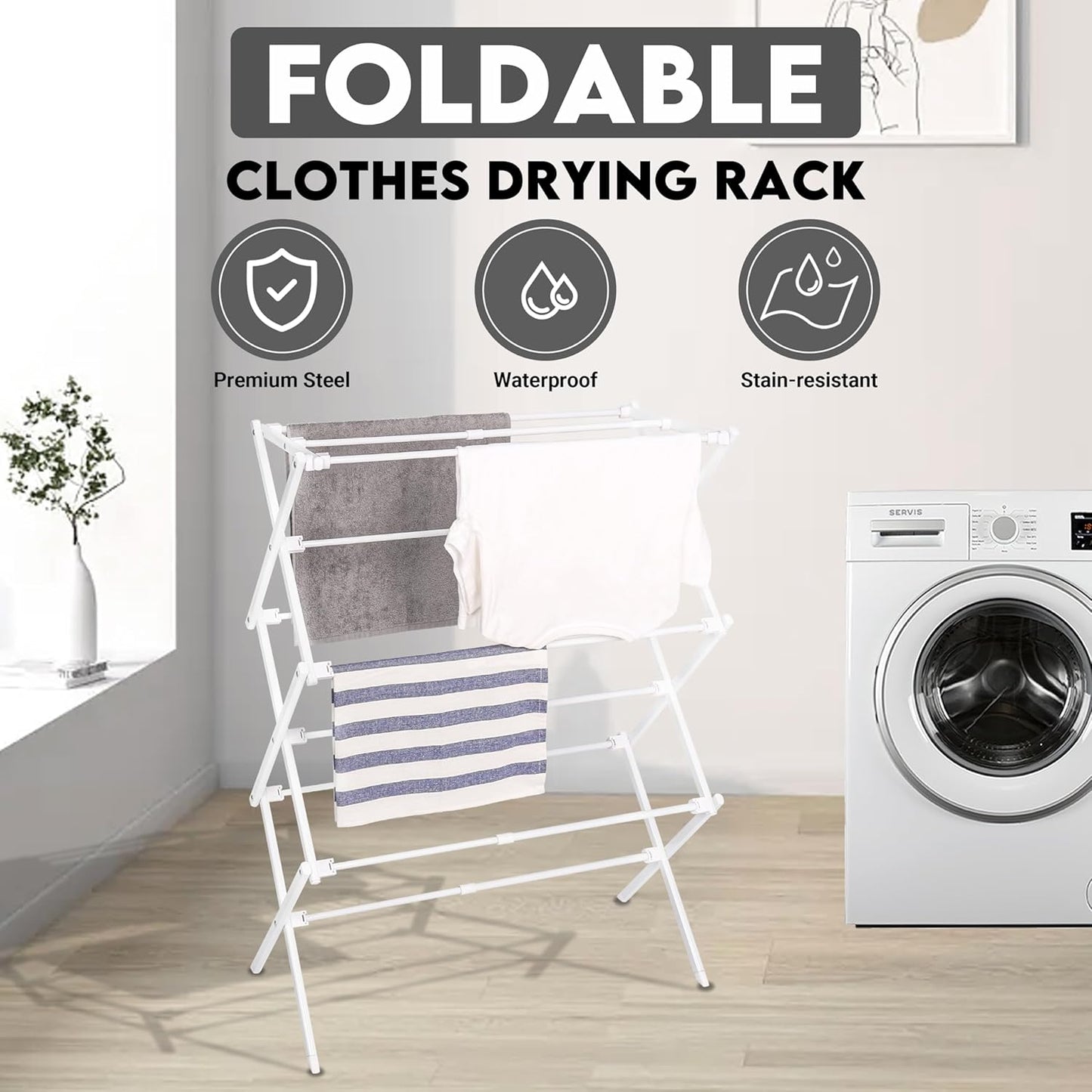 2026 Enhanced Clothes Drying Rack | Foldable Drying Rack Clothing for Laundry | Small Collapsible Portable Dryers for Laundry | Use for Indoor & Outdoor | White 37.5"x29"x12"